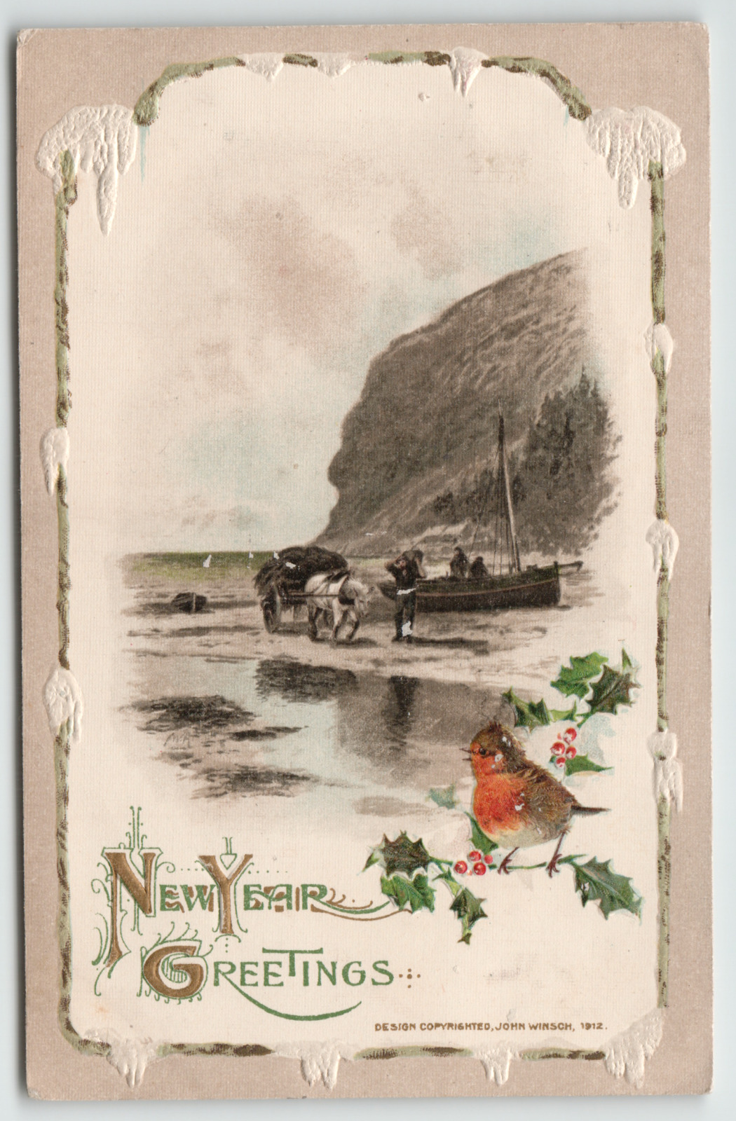 Postcard 1912 John Winsch New Year Greetings Embossed