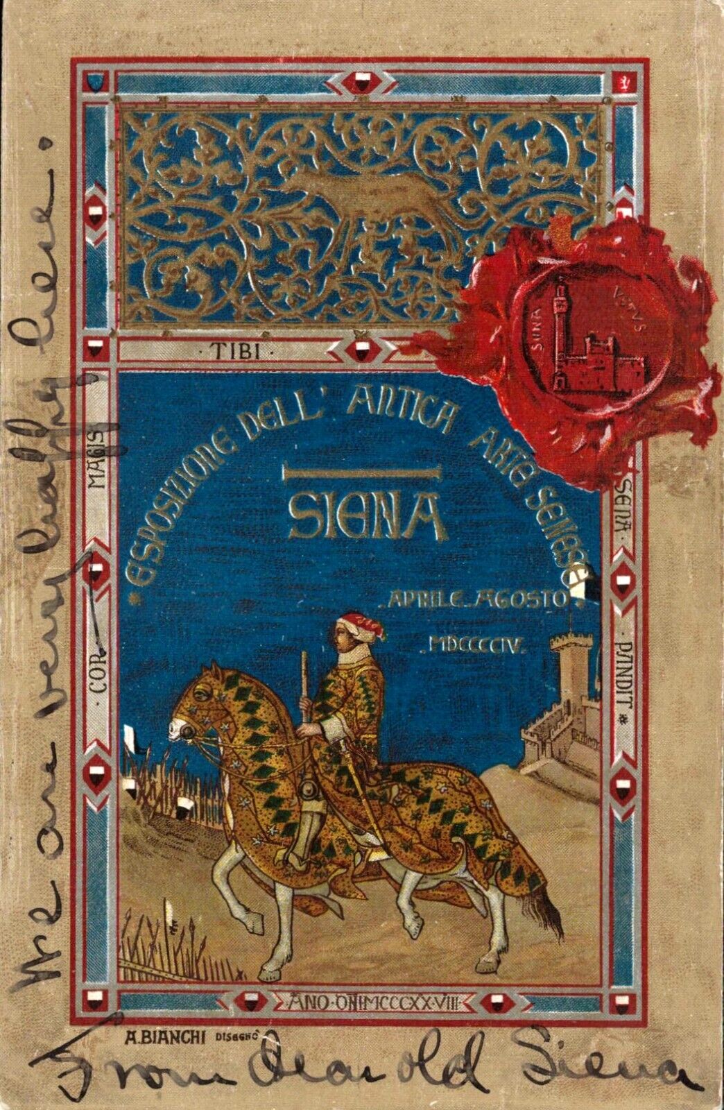 1904 Italy Postcard Siena Art Exposition - Horse, Rider - Wax Seal