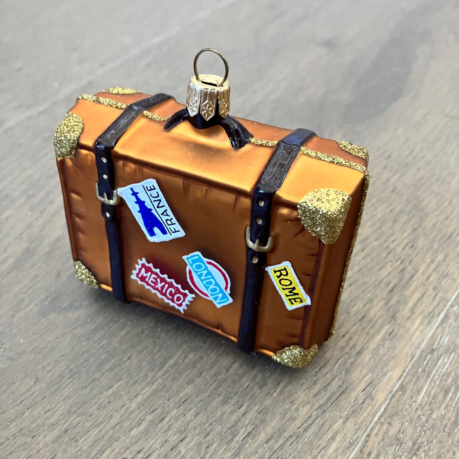 Orange Suitcase with Travel Stickers Christmas/Holiday Ornament - Blown Glass