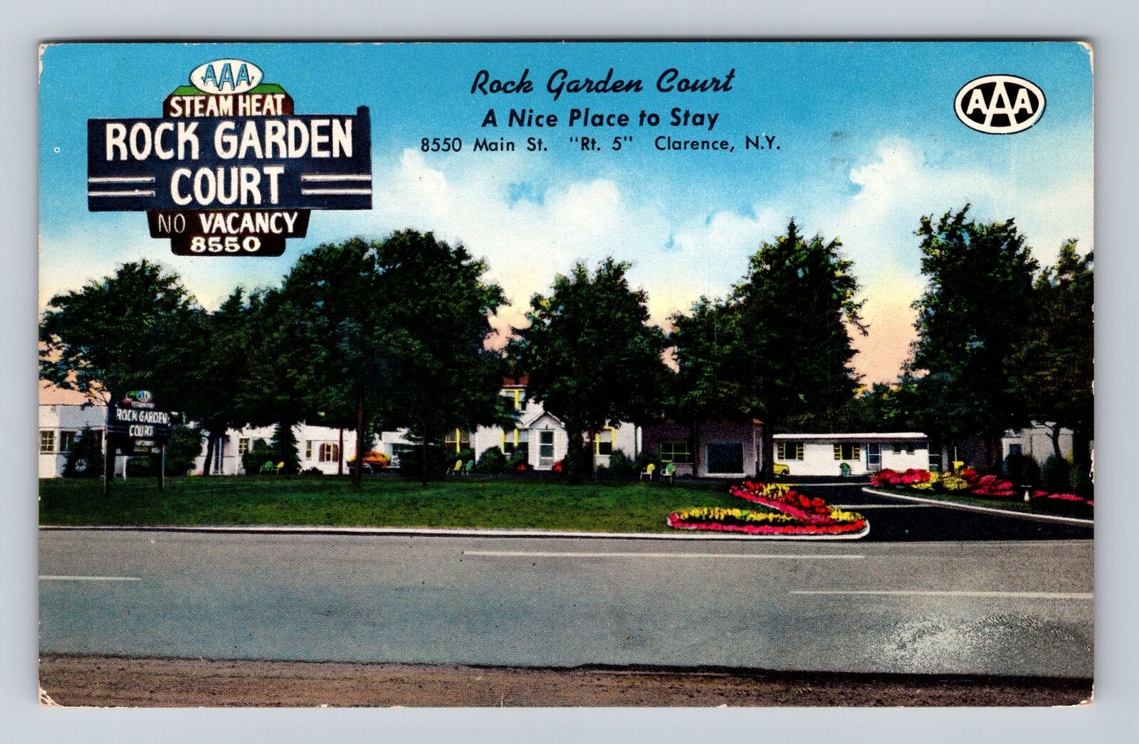 Clarence NY-New York, Rock Garden Court, Advertisement, Vintage c1959 Postcard
