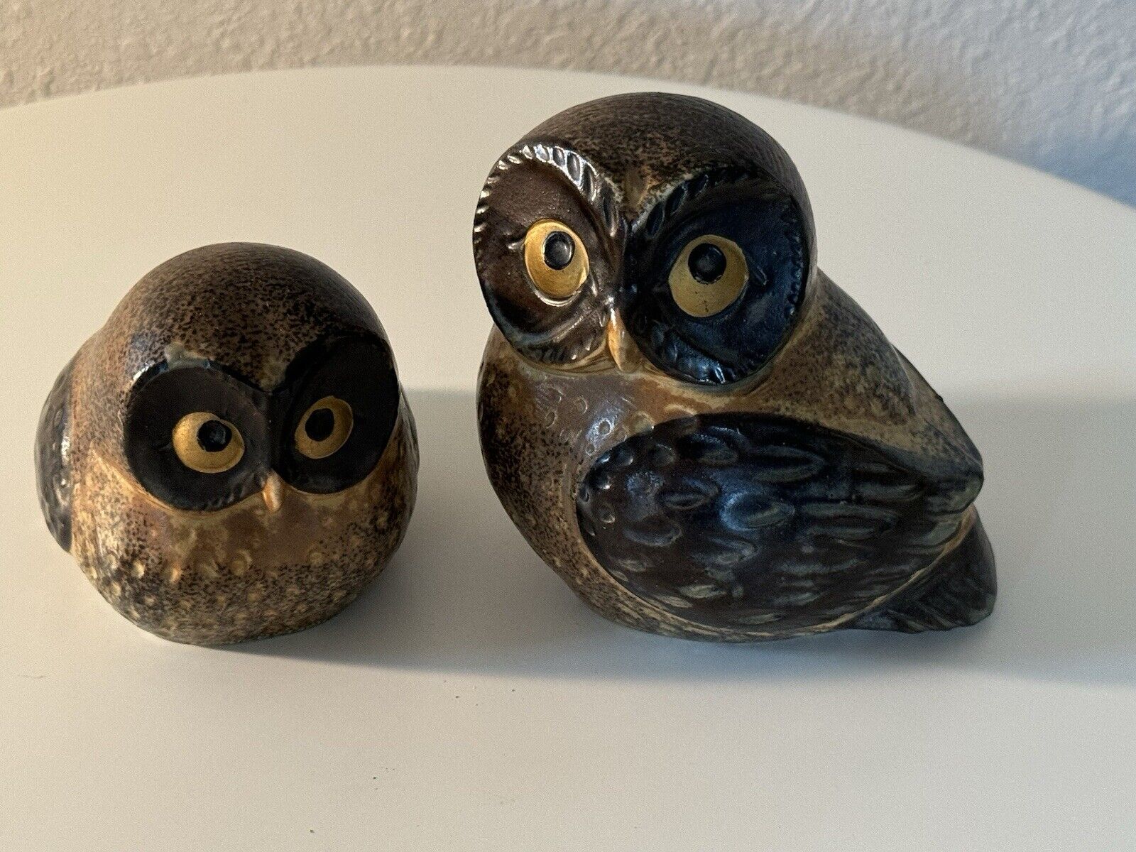 Two Sitting Owls Vintage MCI Japan Stonewear Figures Cute Little Faces