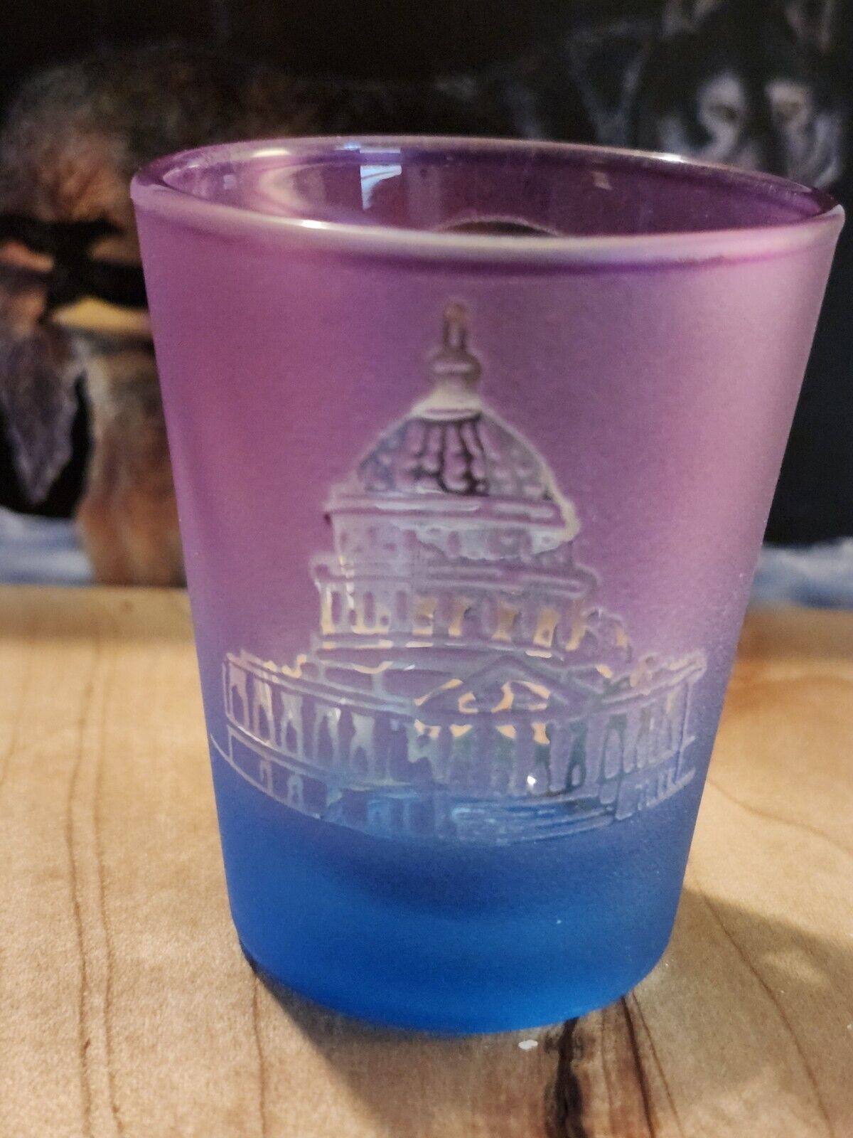 Washington, DC Frosted Purple/Blue Shot Glass W/ Whitehouse Window
