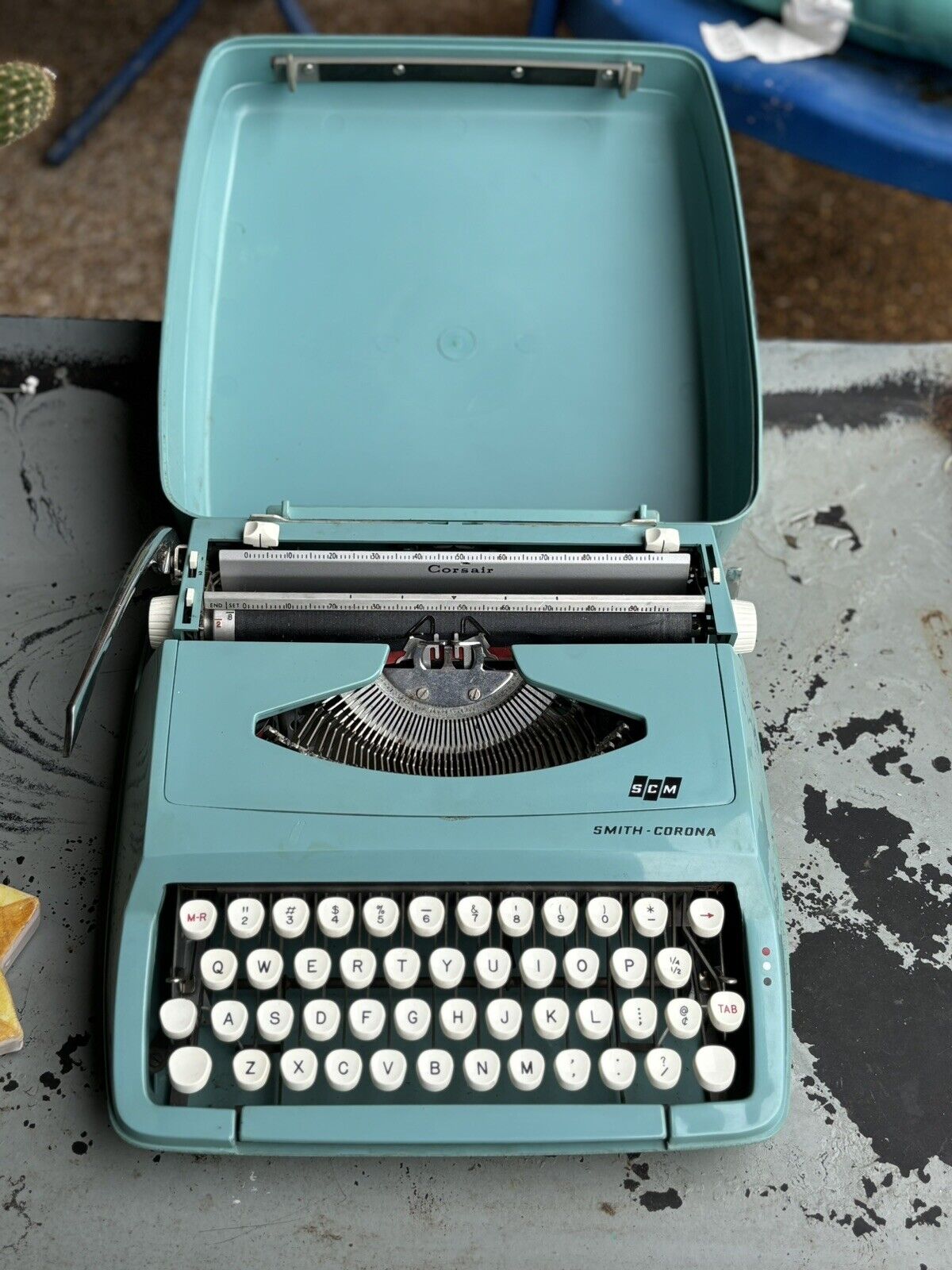 Vintage Smith Corona Corsair Deluxe Turquoise Typewriter Mid Century