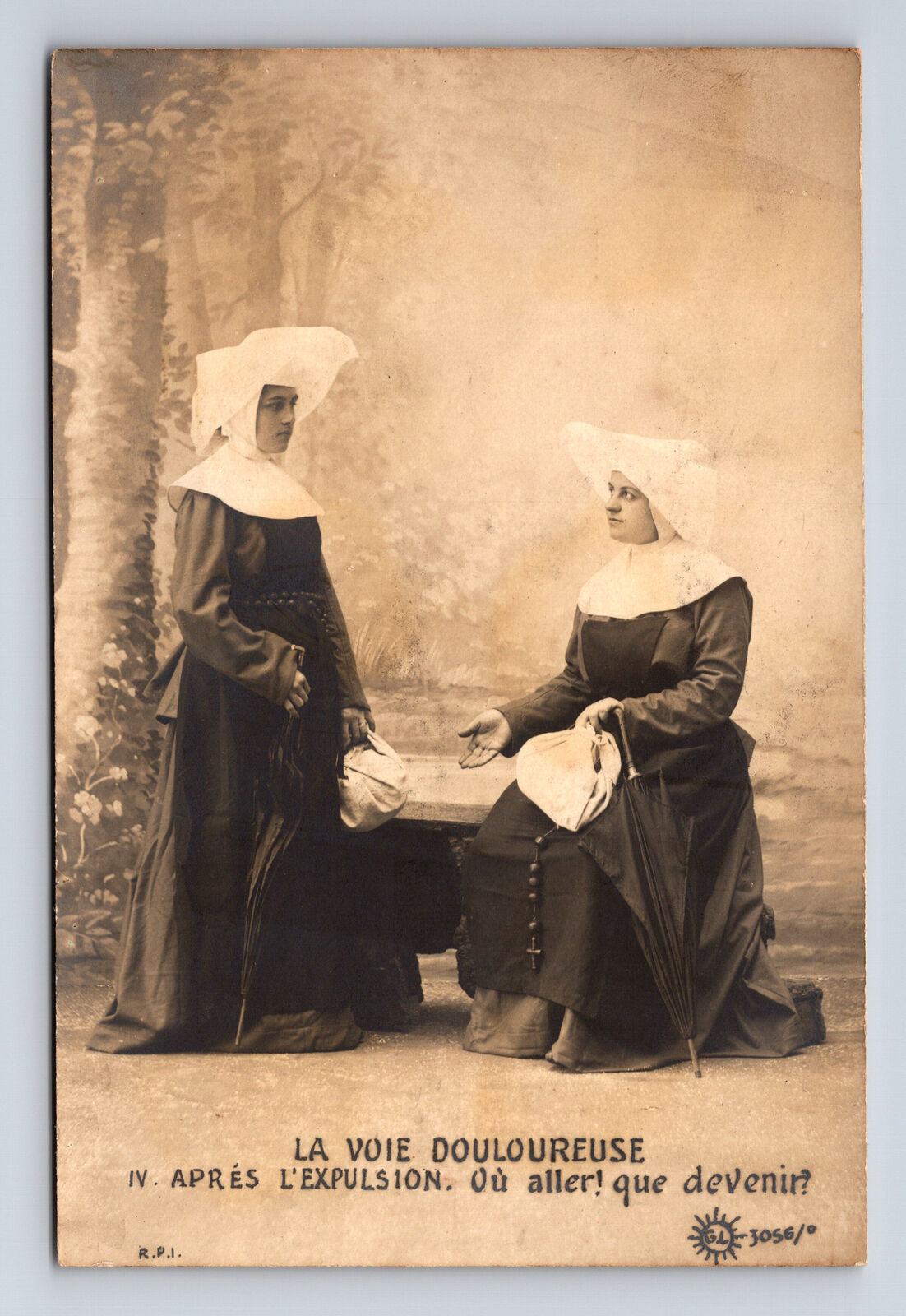 French RPPC The Painful Way Nuns Habits After Expulsion GL Postcard