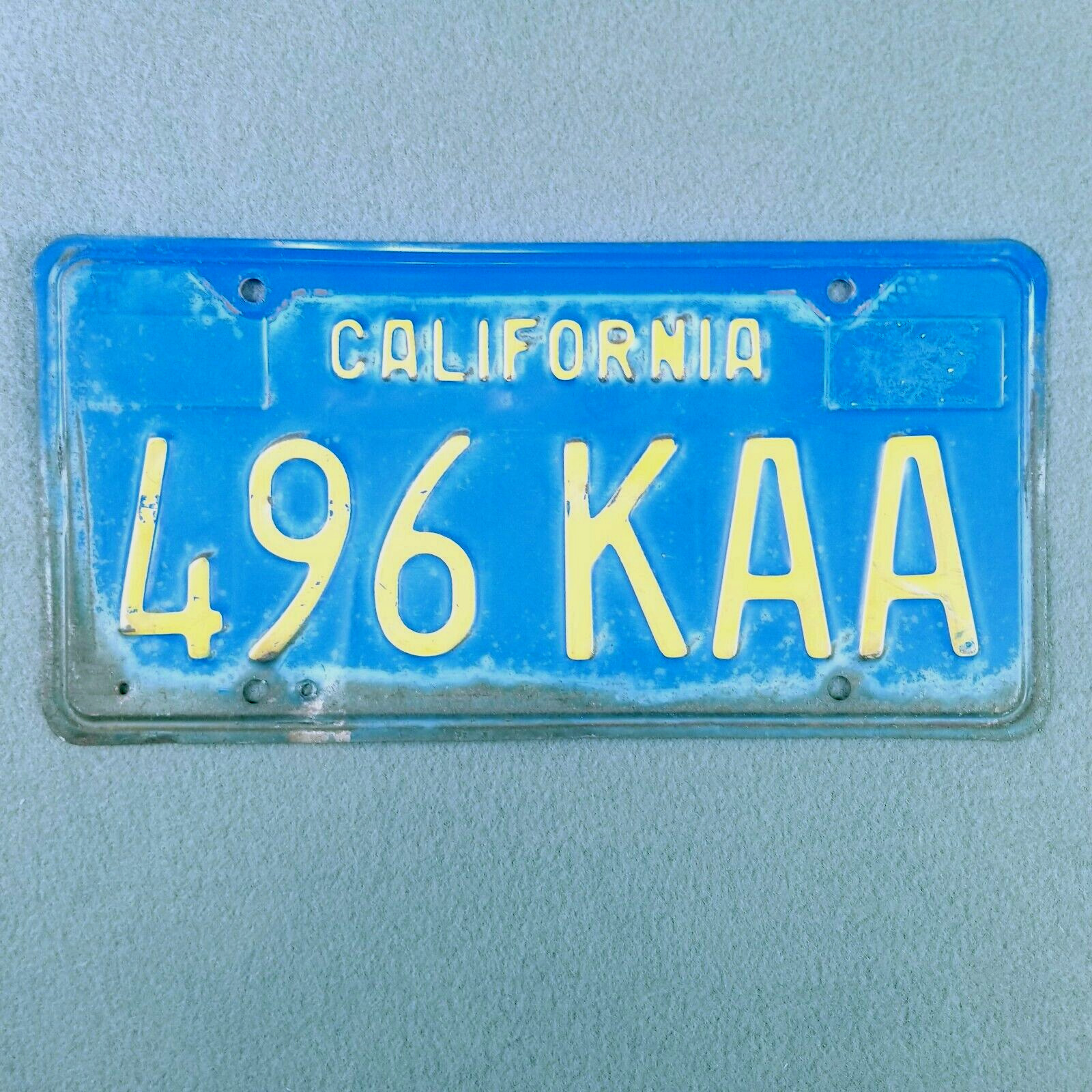 1970's California License Plate Blue Original Vintage UNRESTORED 496 KAA