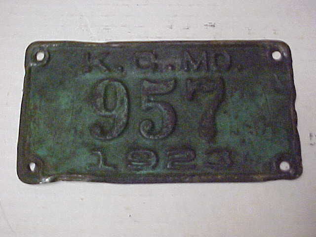 1923 Kansas City Missouri CITY License plate NOT motorcycle Low # 957 MO plates