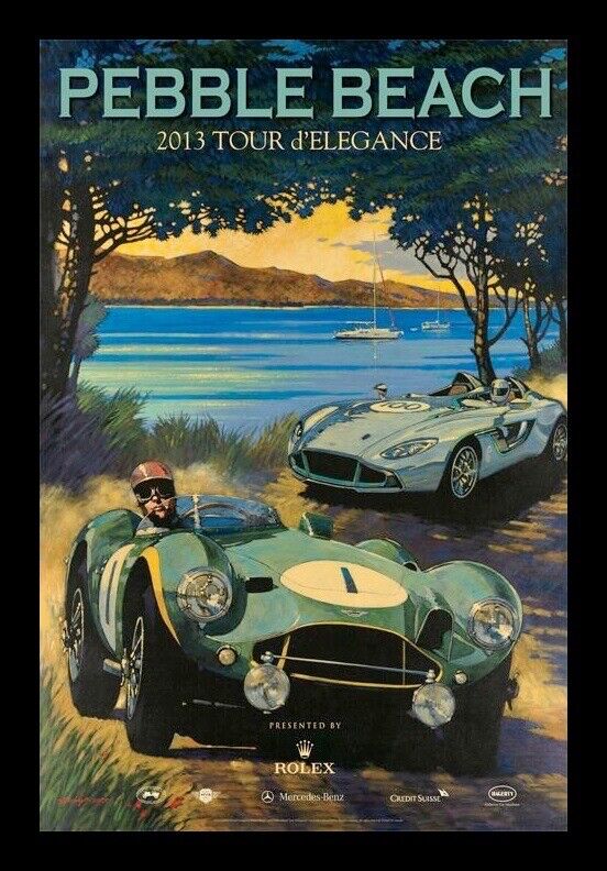 SIGNED Pebble Beach Concours 2013 Rolex Tour Poster ASTON MARTIN DB3S/1 CC100