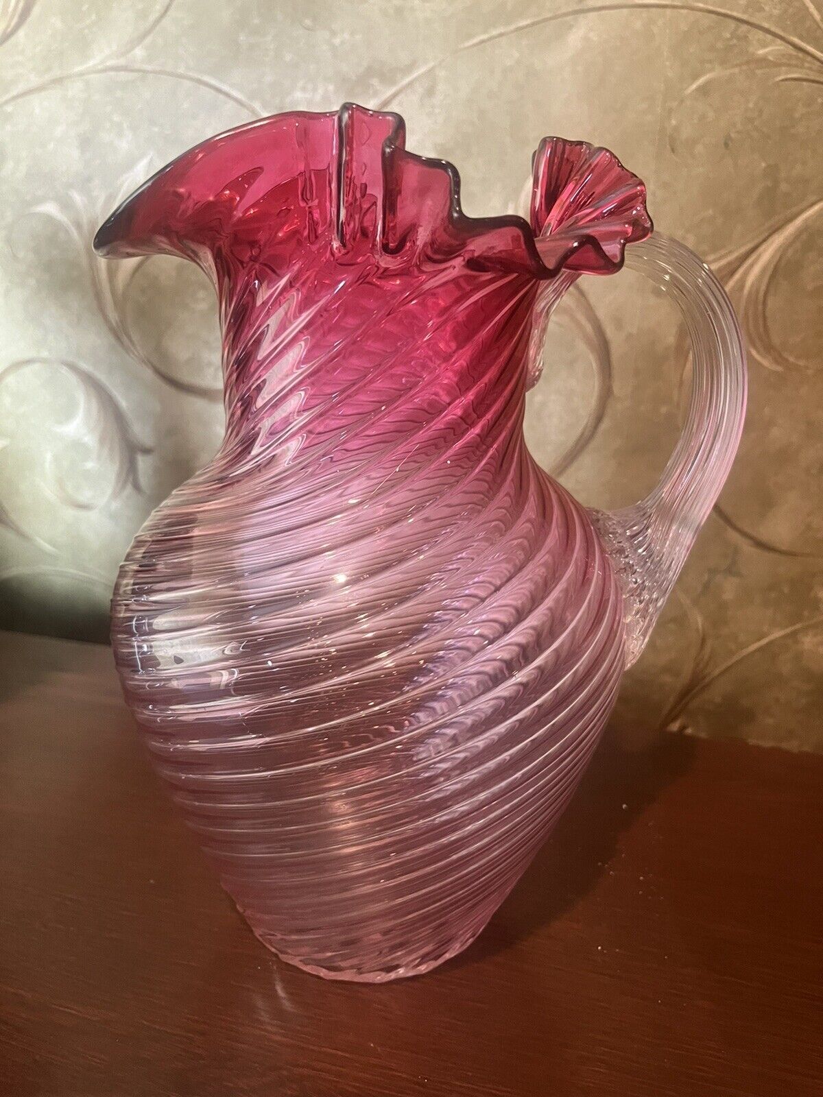 Exquisite Early American Swirl Glass Pitcher