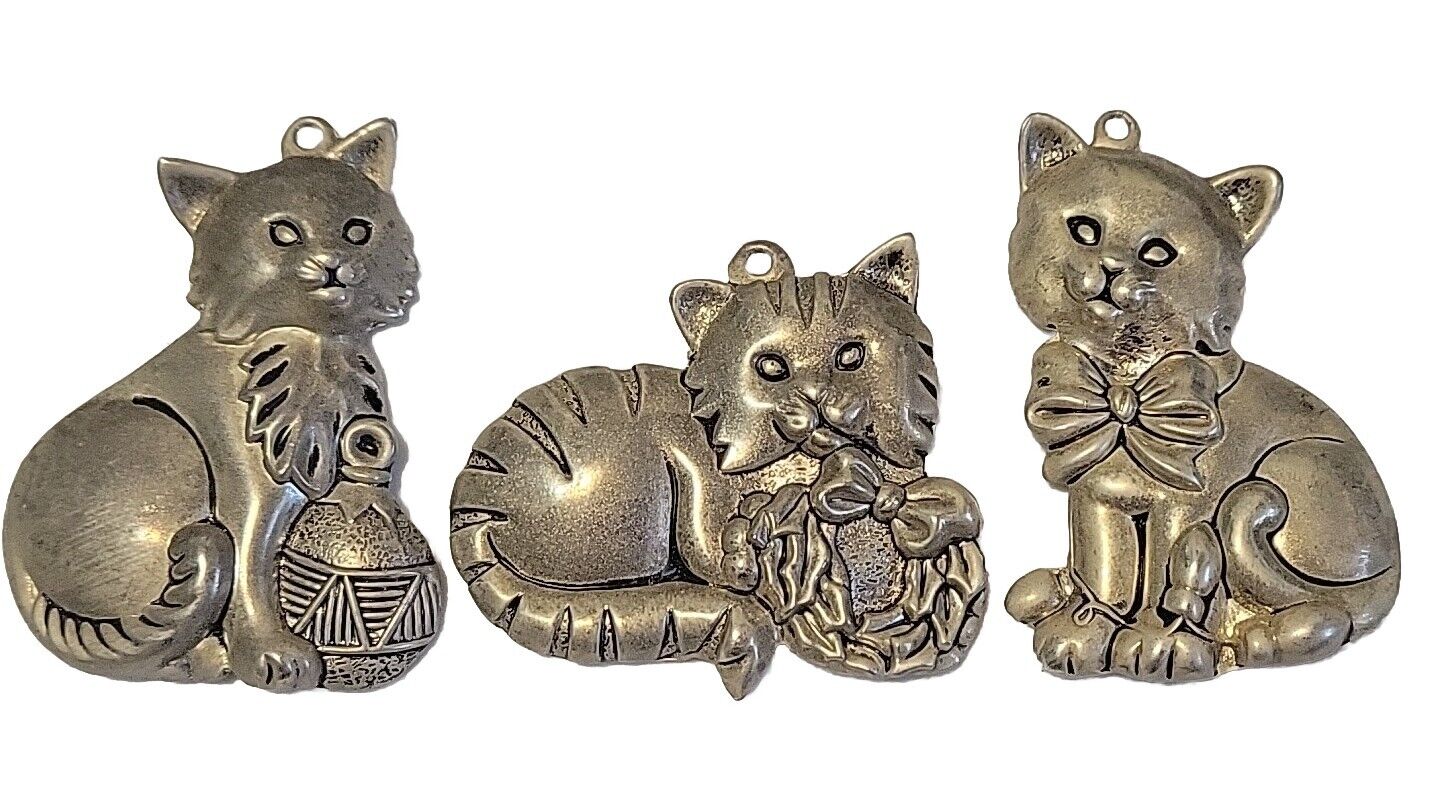 Vintage Gorham Cat Christmas Ornaments - Set of 3 Silver Plated Kittens 2-2.5\