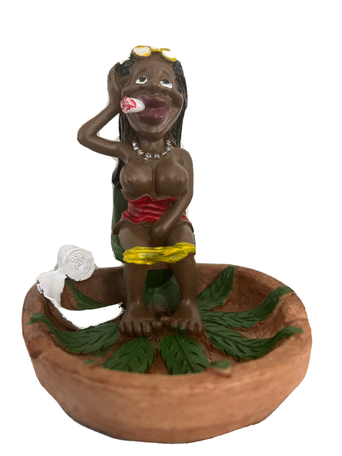 Rasta Woman Smoking in toilet Poly Resin Cigarette Cool Ashtray Gift for all