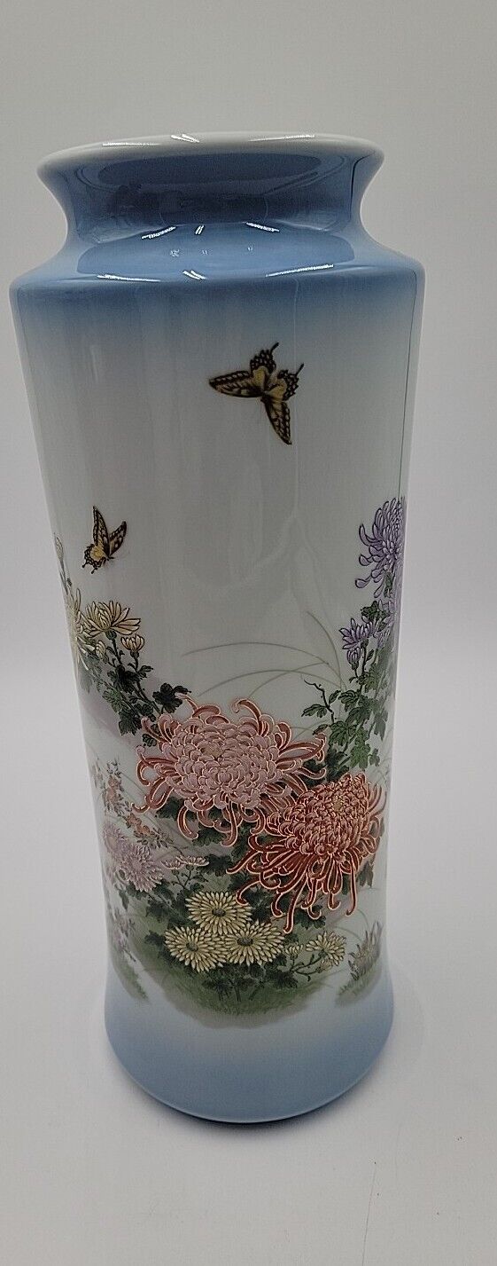 Vintage Tall Floral & Butterfly Japan Vase 12.5\