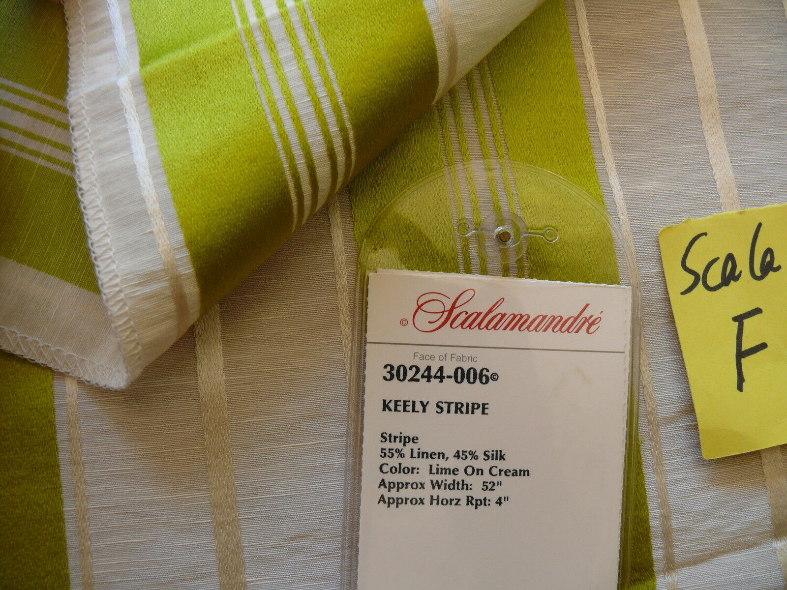 SCALAMANDRE LARGE SQUARE KEELY STRIPE LIME GREEN MSRP$200-400+/Y F31