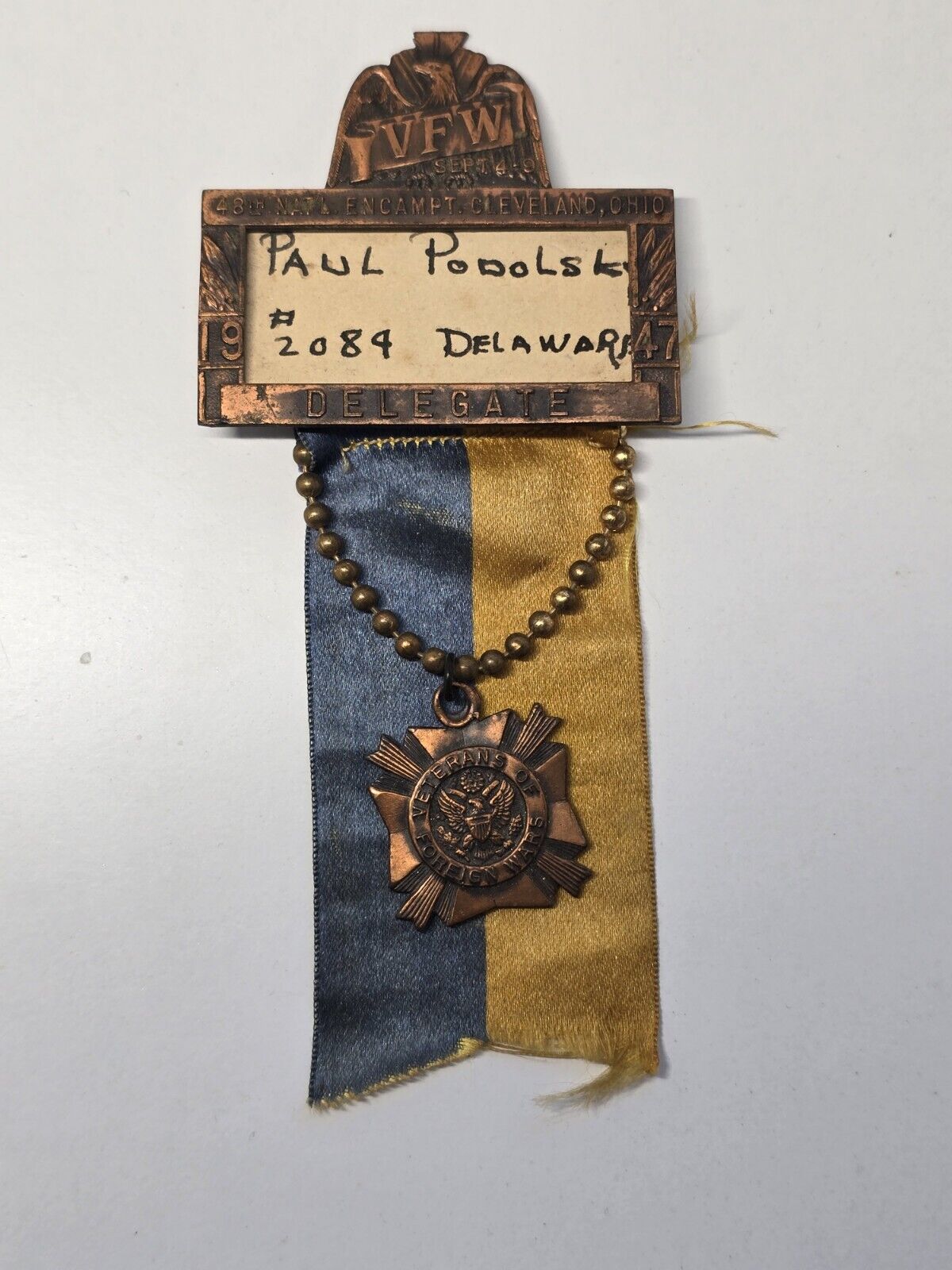 1947 VFW Delegate Medal, 48th National Encampment.  Cleveland, OH