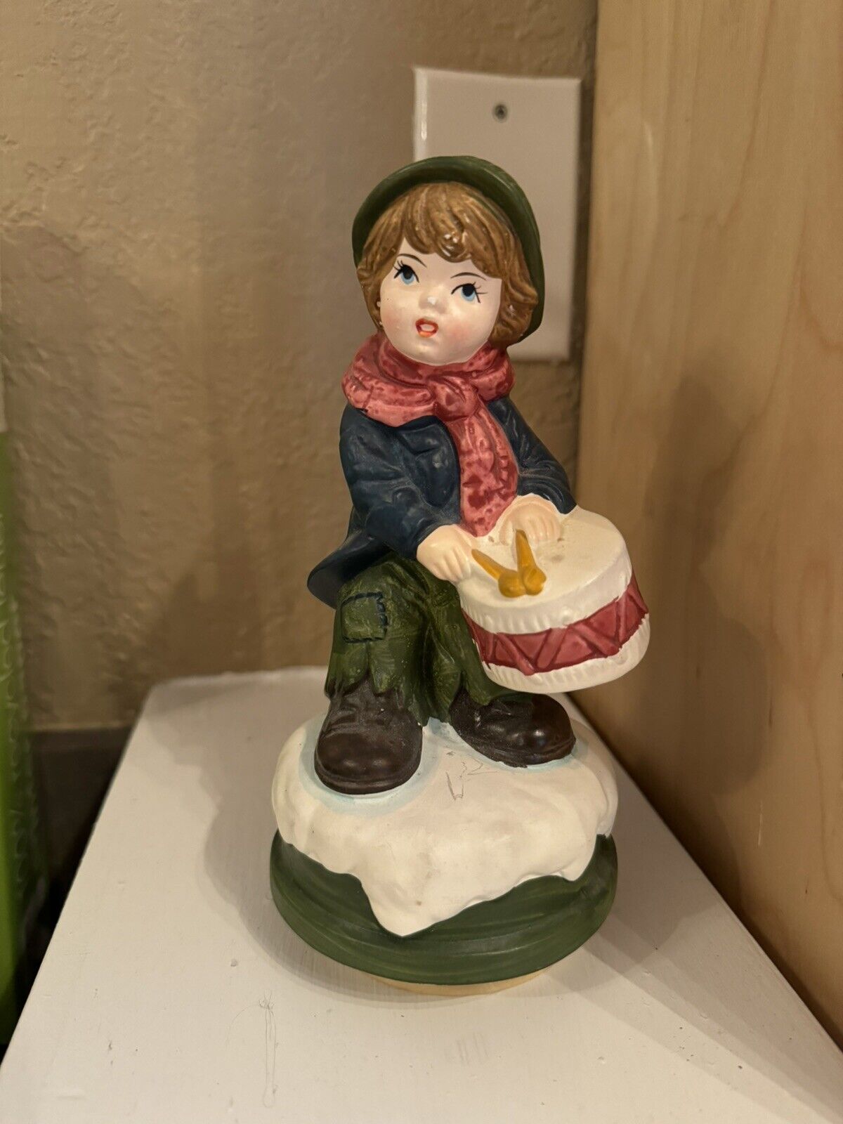 Vintage Little Drummer Boy Sankyo Musical Ceramic Figurine Revolving Christmas