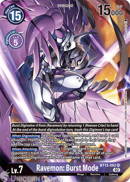 BT13-092 Ravemon: Burst Mode :: Super Rare Alternative Art Digimon Card :: BT-13