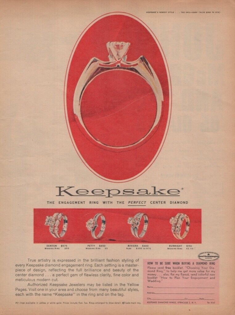 Keepsake diamond ring jewelry wedding engagement Vintage Print Ad Page