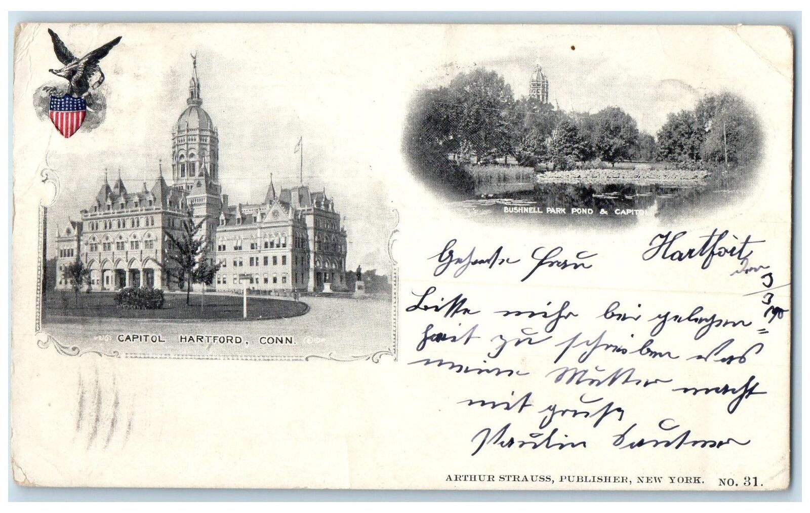 1908 Capitol Exterior And Bushnell Park Pond Hartford Connecticut CT Postcard