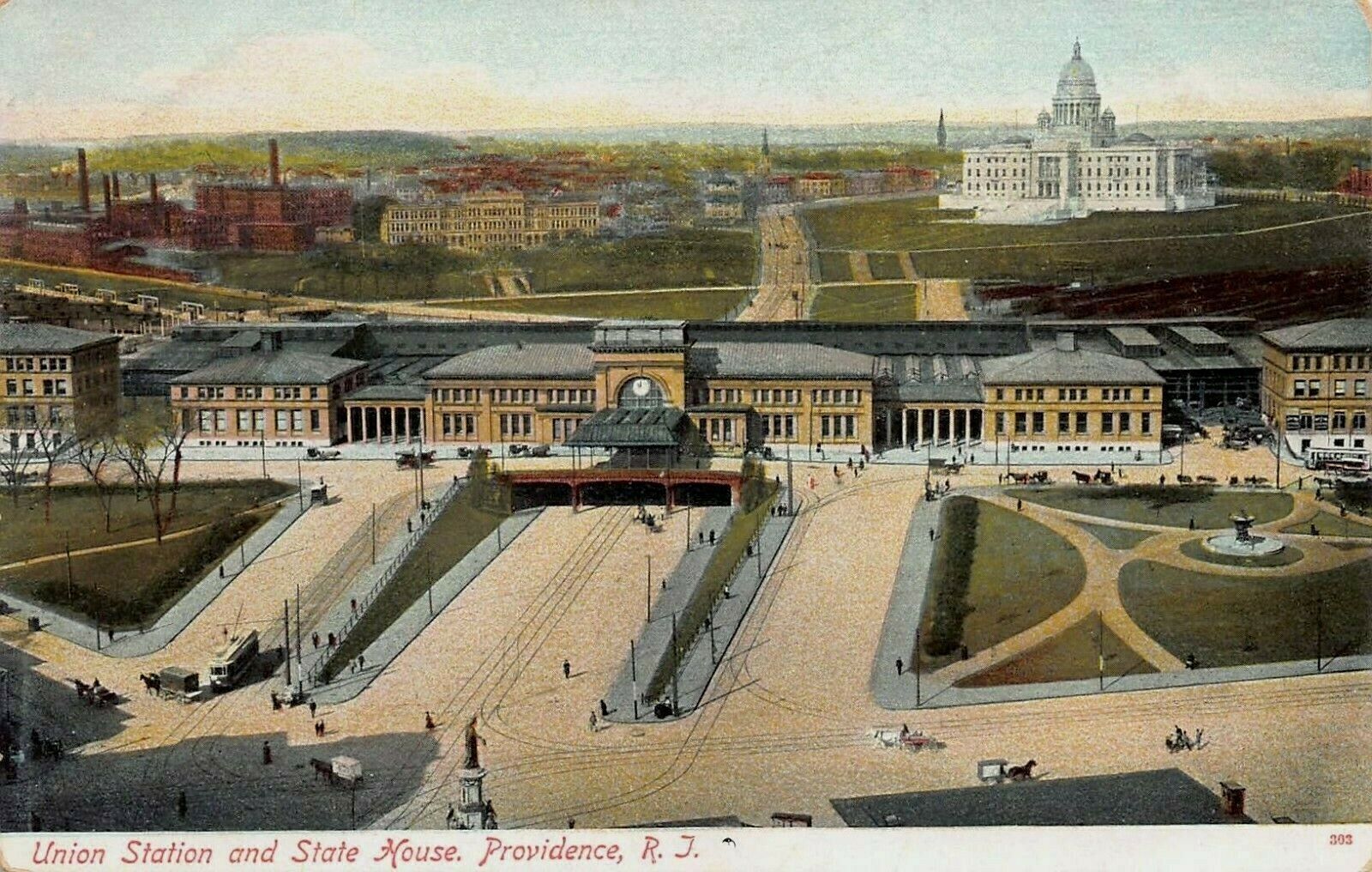 Union Station - Train Station and State House, Providence, R.I. Early Postcard