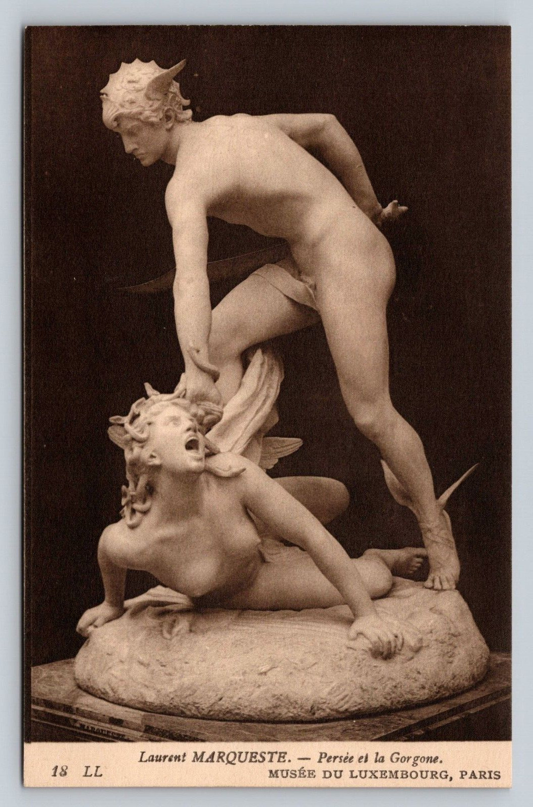 Perseus and the Gorgon Raging Medusa Sculptor Laurent Marqueste Antique Postcard