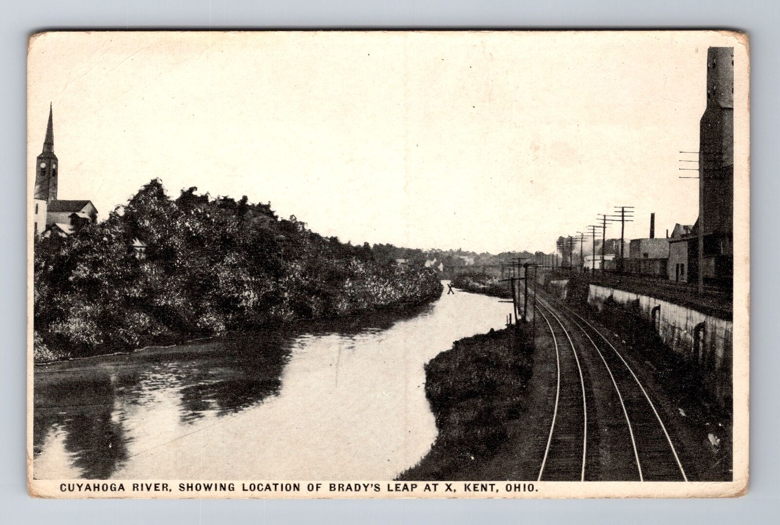 Kent OH-Ohio, Cuyahoga River, Location of Brady's Leap Souvenir Vintage Postcard