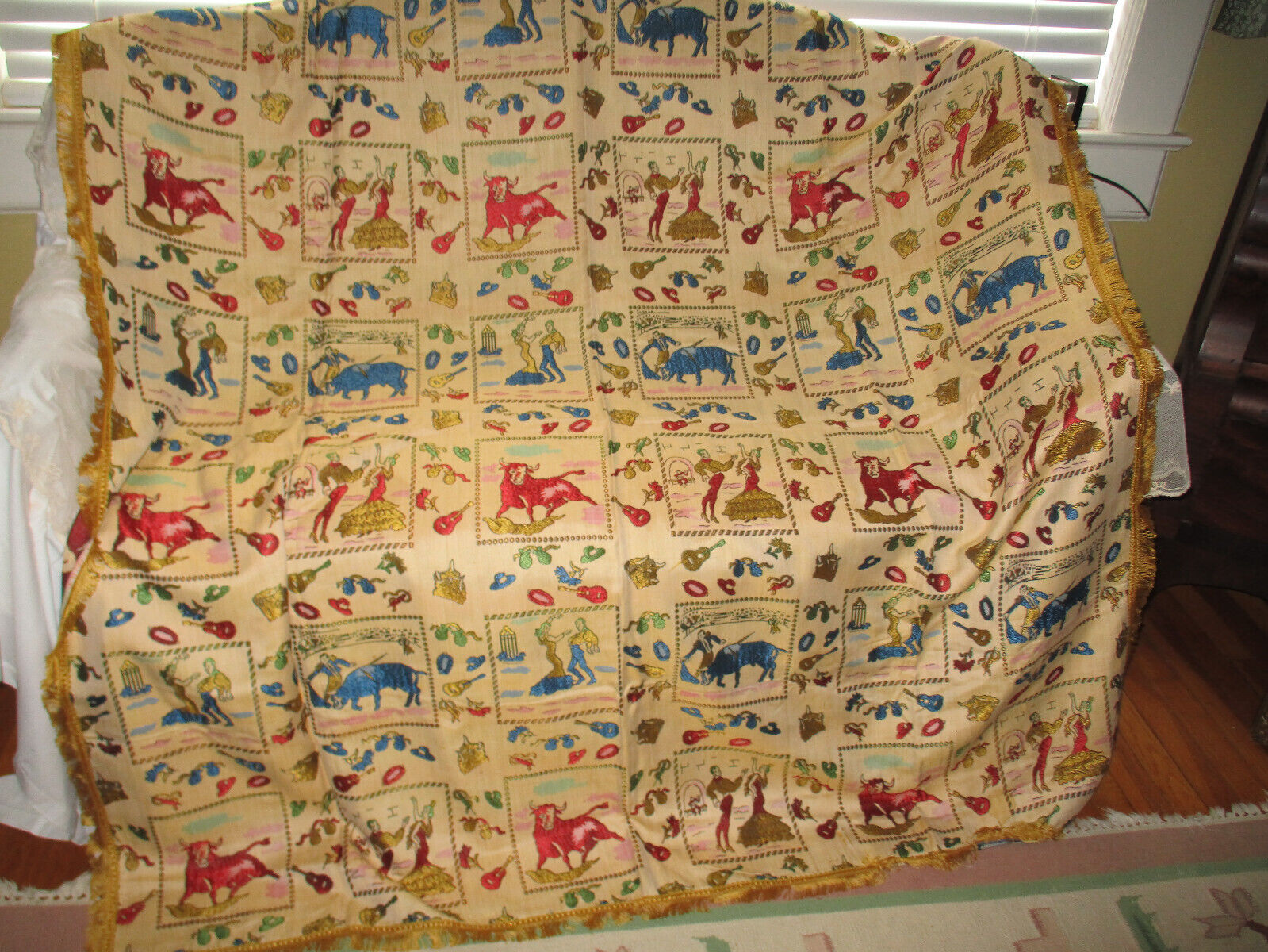 Vintage 1950s Matador Tapestry Tablecloth 60 x 57