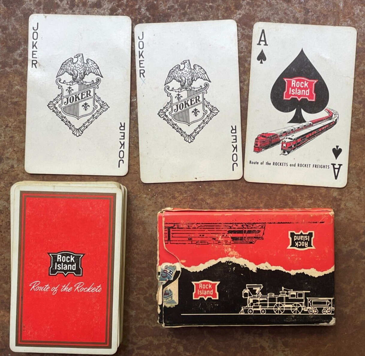 Vintage c1956 Burlington Route Railroad Playing Cards 52/52, 2 jokers EUC