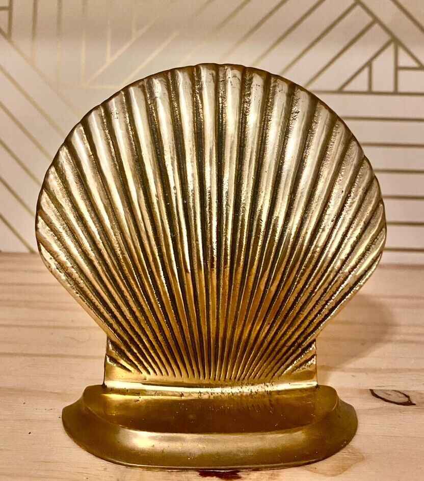1 OYSTER/CLAM Scallop SHELL Solid Brass Book End Vintage Heavy 
