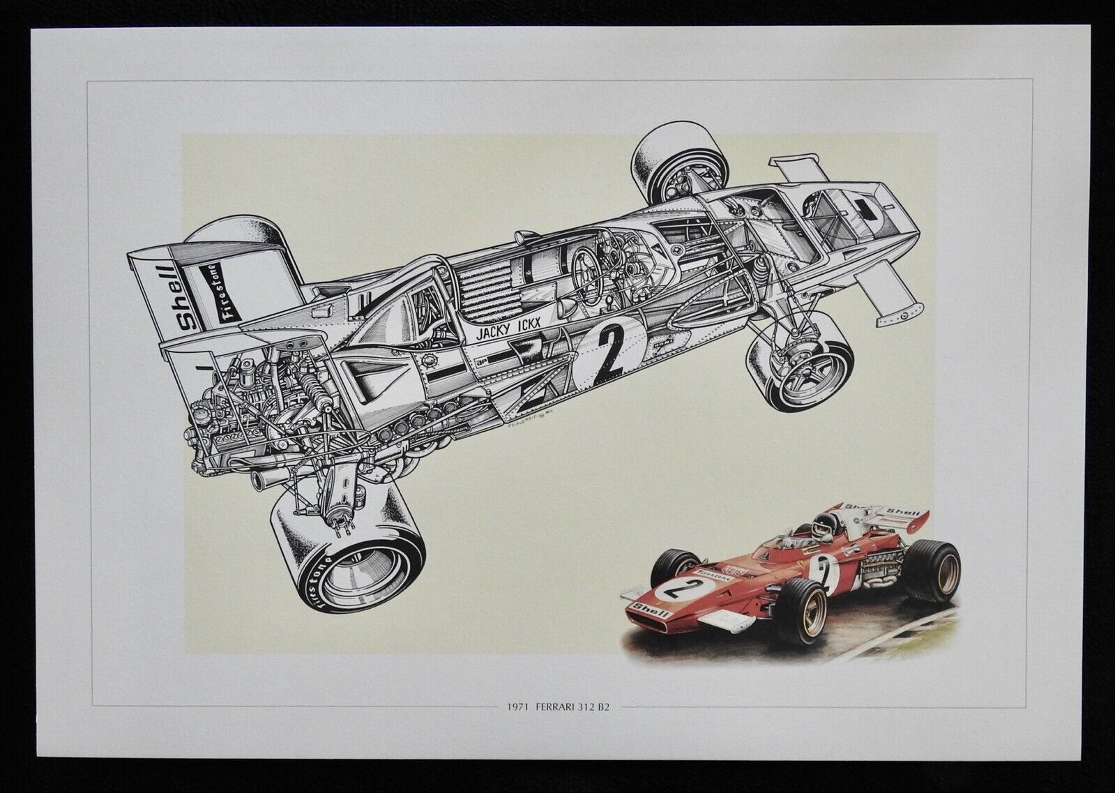 1971 Ferrari 312B2 Formula 1 D'Alessio LtdEd Art Print Cutaway Technical Drawing