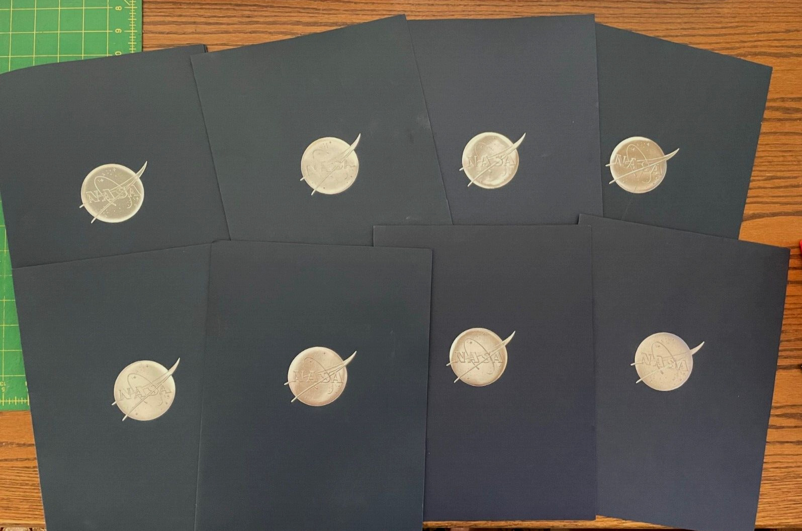 8 Official blue NASA Award Certificates and Folders -- Comm Crew, Service Awards