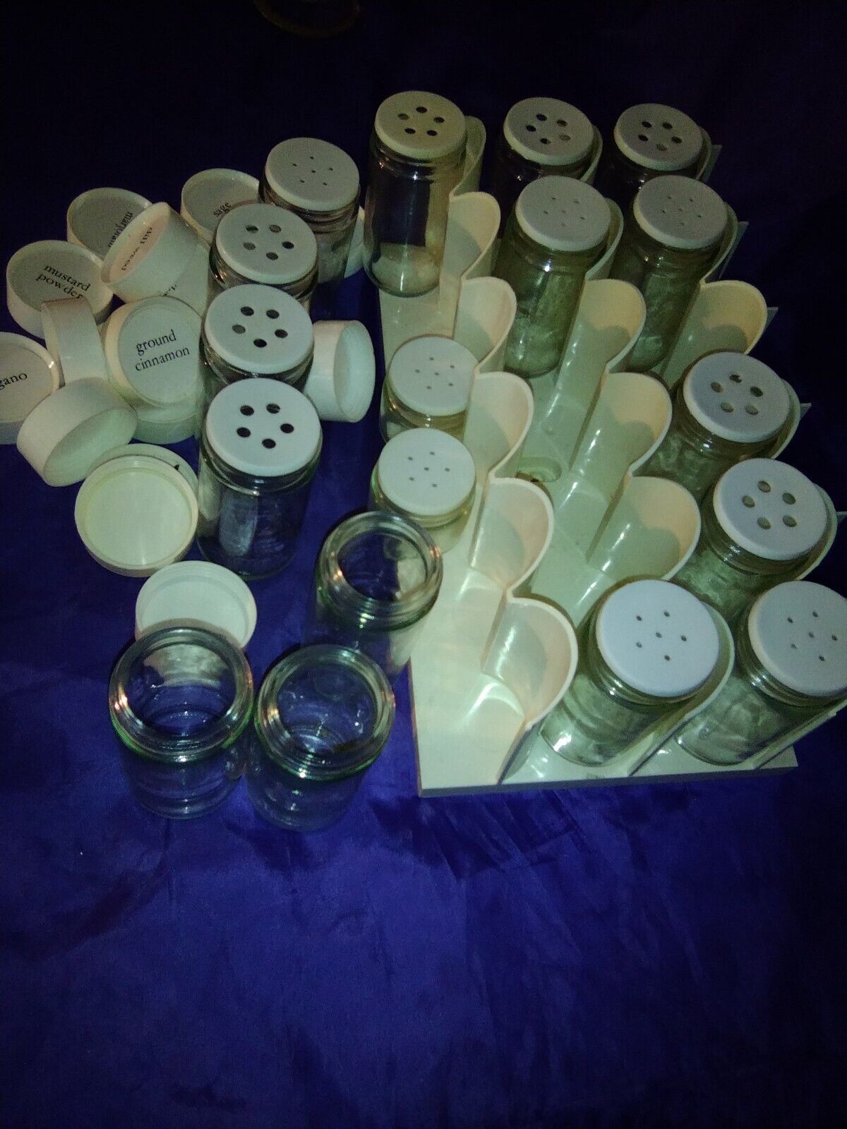 Vtg 70s MOD Copco White Plastic Spice Rack 18 Jars
