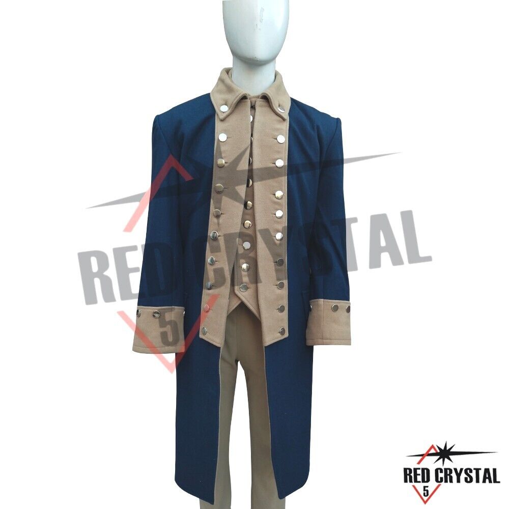 Revolutionary War Uniform Officer Regimental Navy Blue Men\'s American Coat+Waist