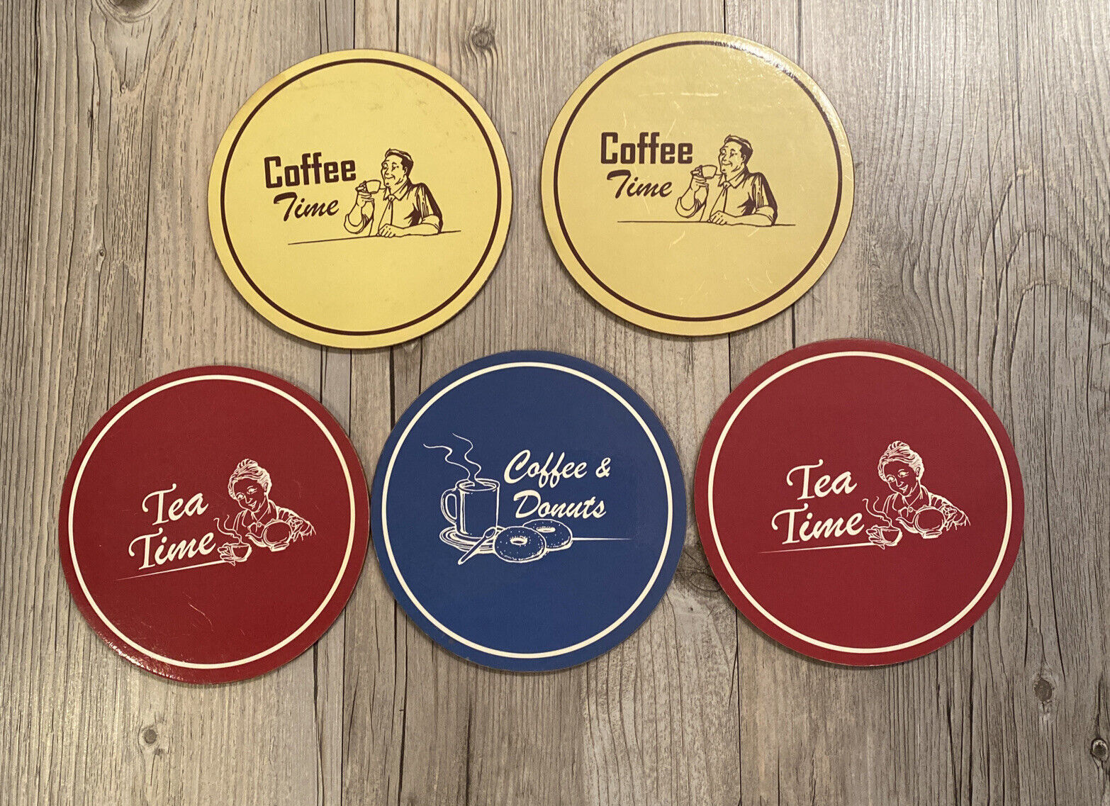 Coffee Tea Time Coffee & Donuts Cork Back Coasters 1950\'s Diner Style 5 Coasters
