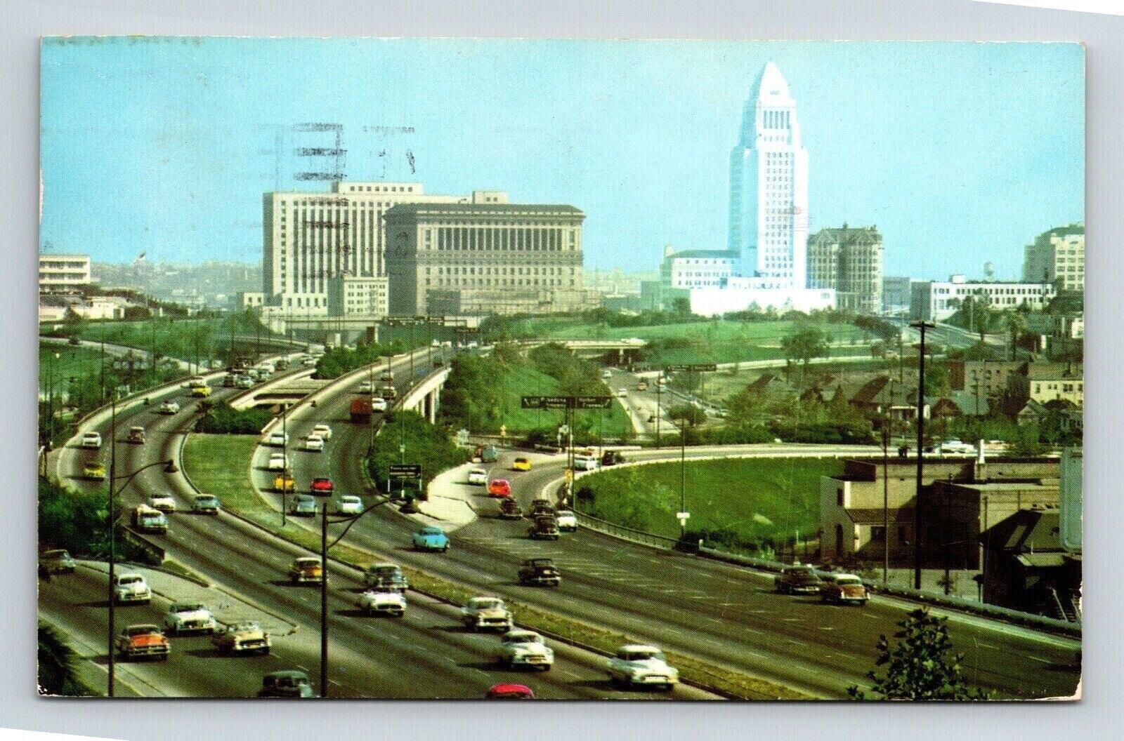 Los Angeles California Hollywood Freeway Scenic Chrome Cancel WOB Postcard