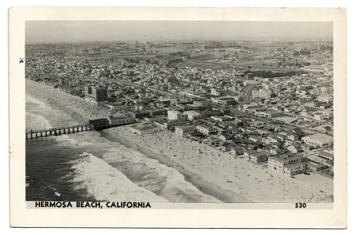 1947 Real Photo Postcard Hermosa Beach Aerial View California CA RPPC