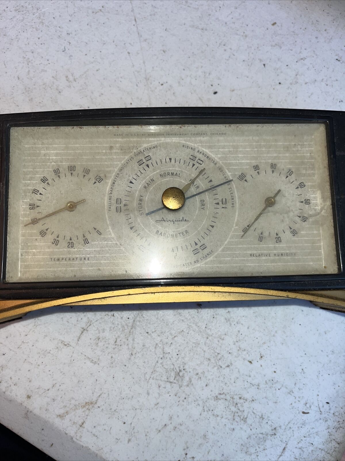 Vintage Airguide Barometer Temp Mid Century Modern Style Desktop Weather Station