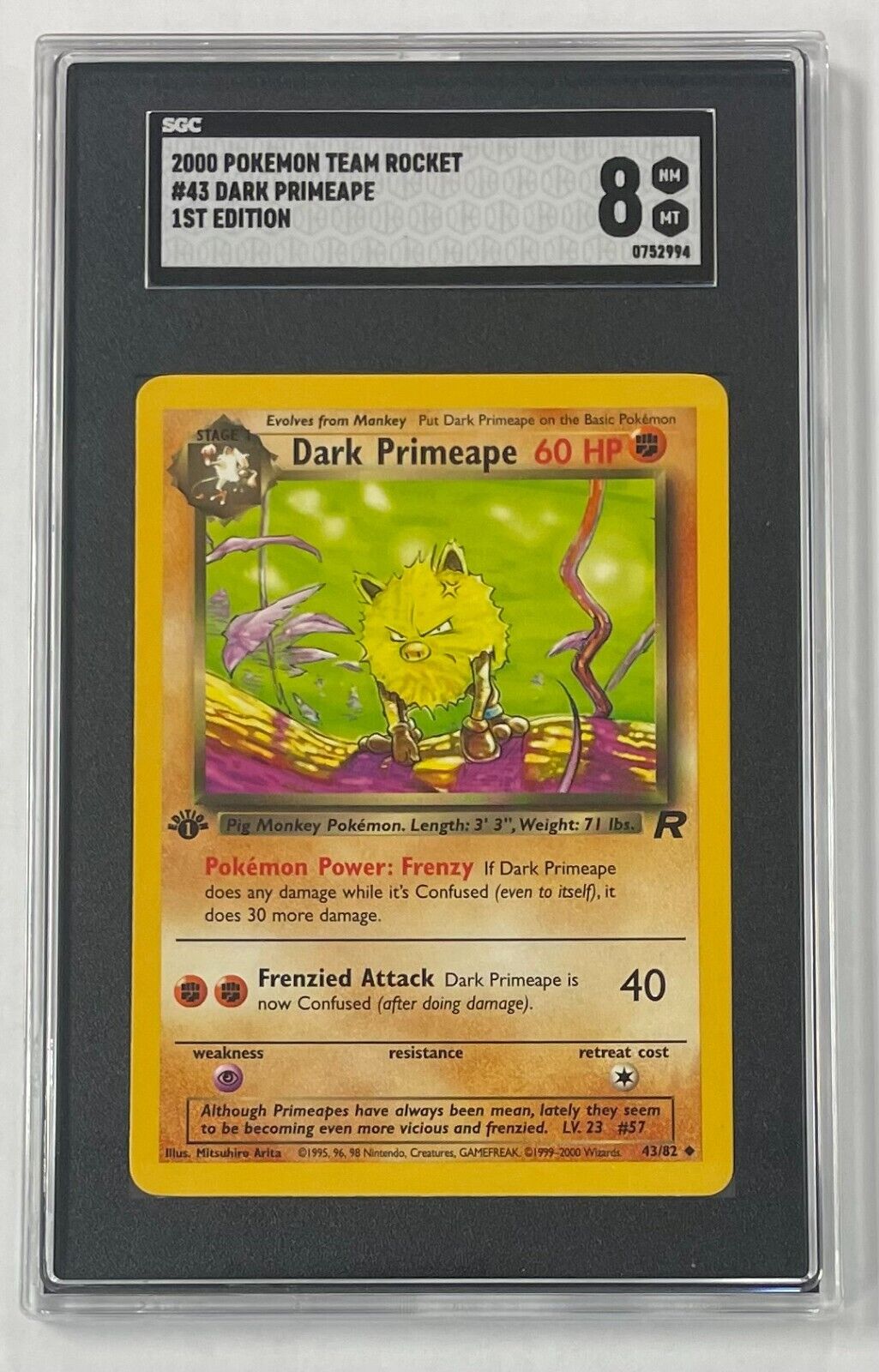 Dark Primeape Pokemon 2000 SGC 8 Team Rocket 1st Edition 43/82 Graded Card