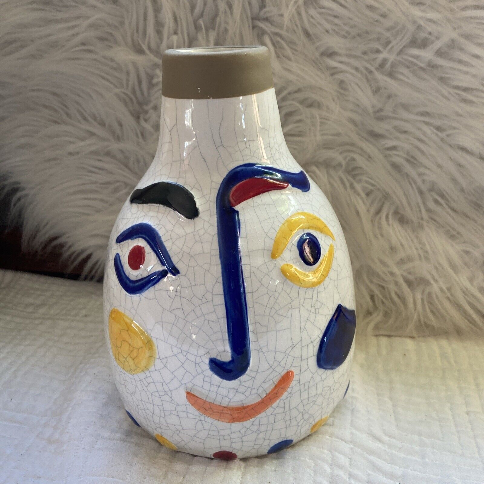 Vintage Colorful Pablo Picasso Style Living Face Pottery Vase 8\