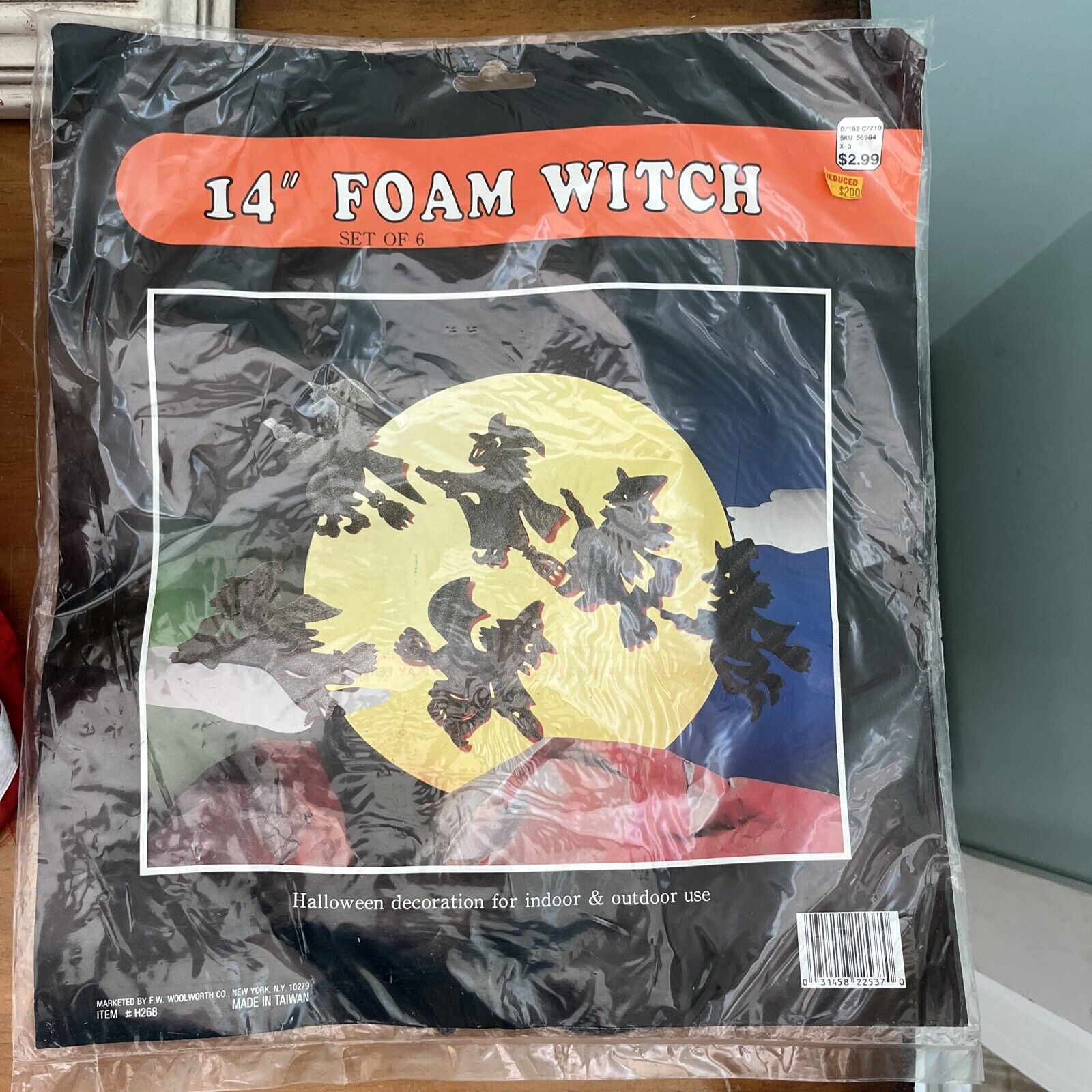 Vintage Woolworth Halloween 1970s 14” Foam Witch, Set Of 6. Made In Taiwan. NOS