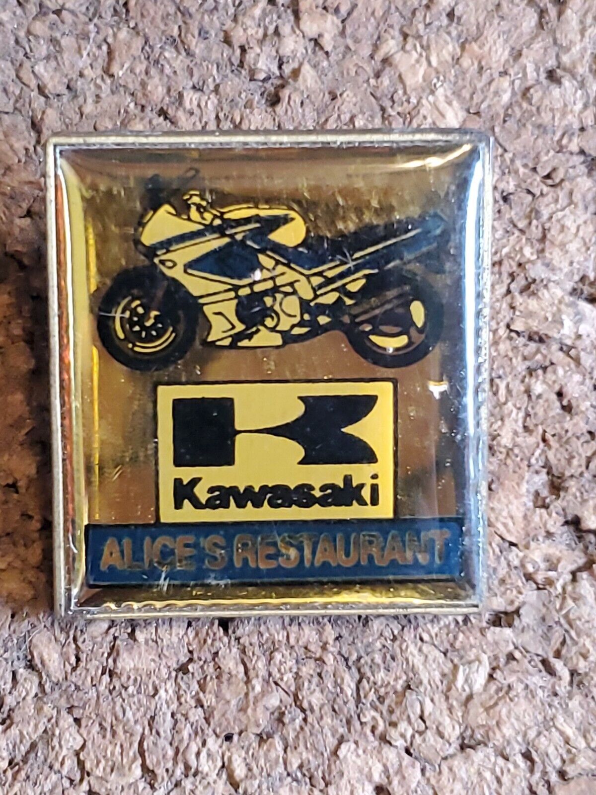 Kawasaki Alice\'s Restaurant Lapel Pin Motorcycle Silicon Valley Routes 35 & 84
