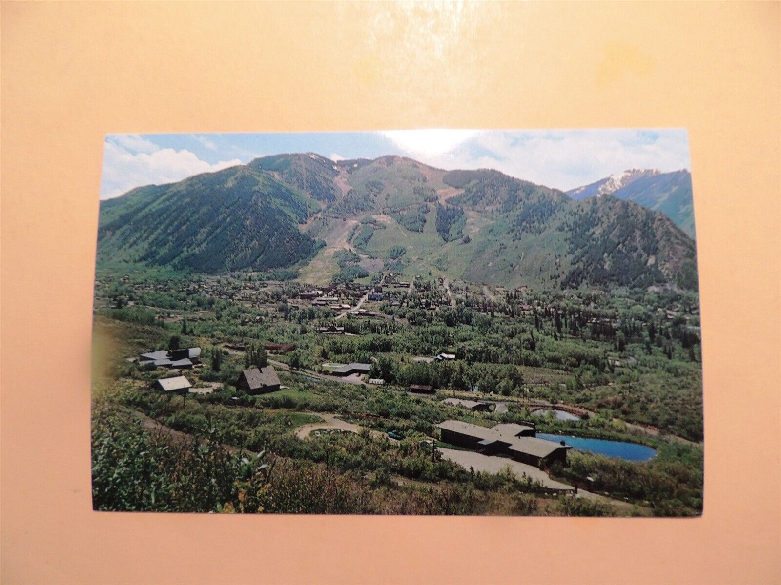 Aspen Colorado & Aspen Mountain vintage postcard aerial view 
