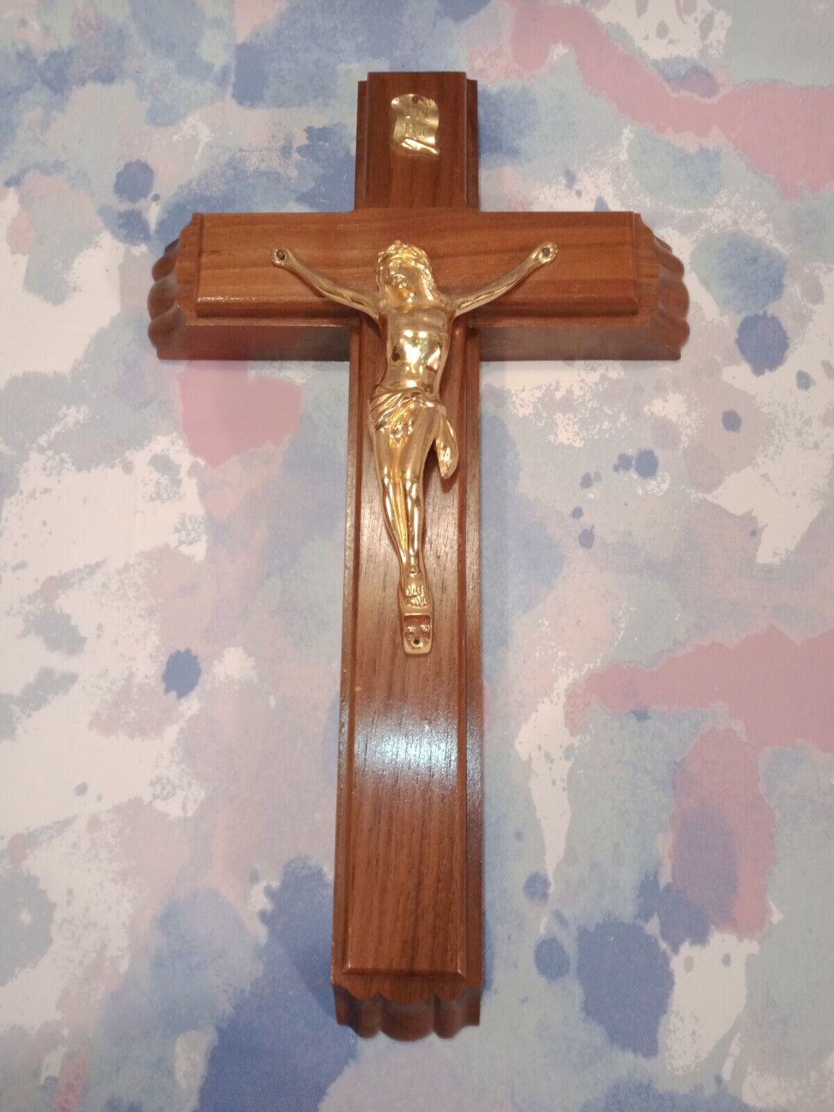 Authentic Wood Gold Corpus Sick Call 13 Inch Crucifix Set