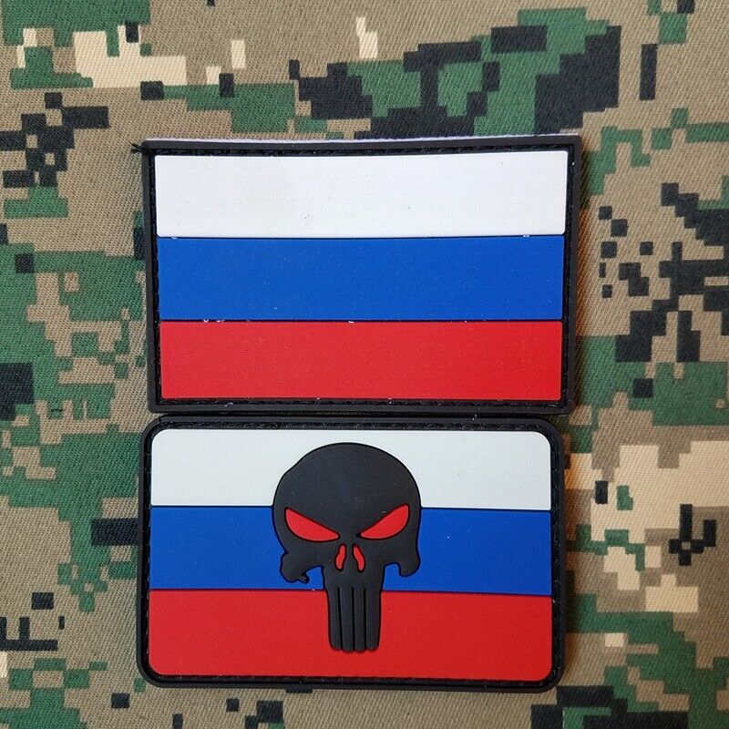 2PCS Country of Russia Flag Russian Skull Flag Tactical Rubber Hook Loop Patch
