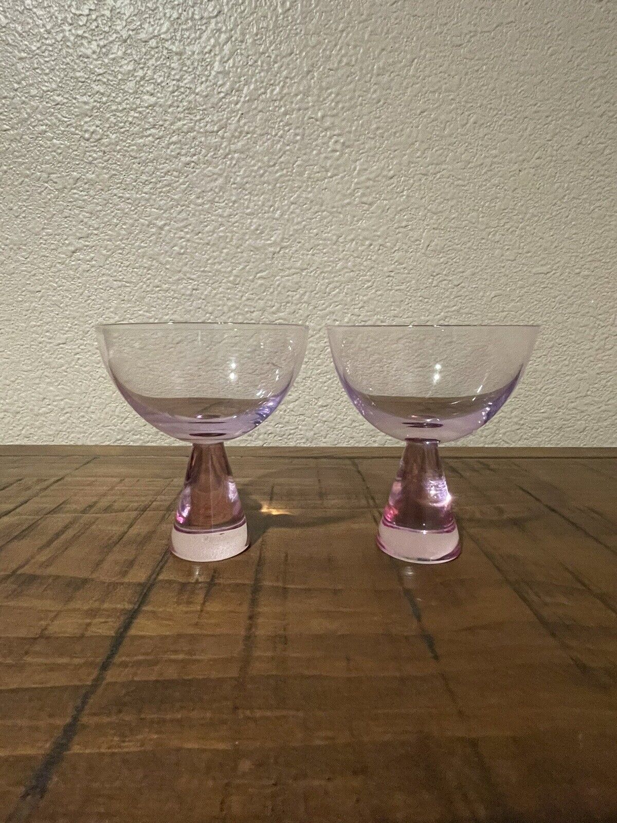 2 Vintage Anthropologie Pink Ramona Coupe Wine Glasses *Beautiful*