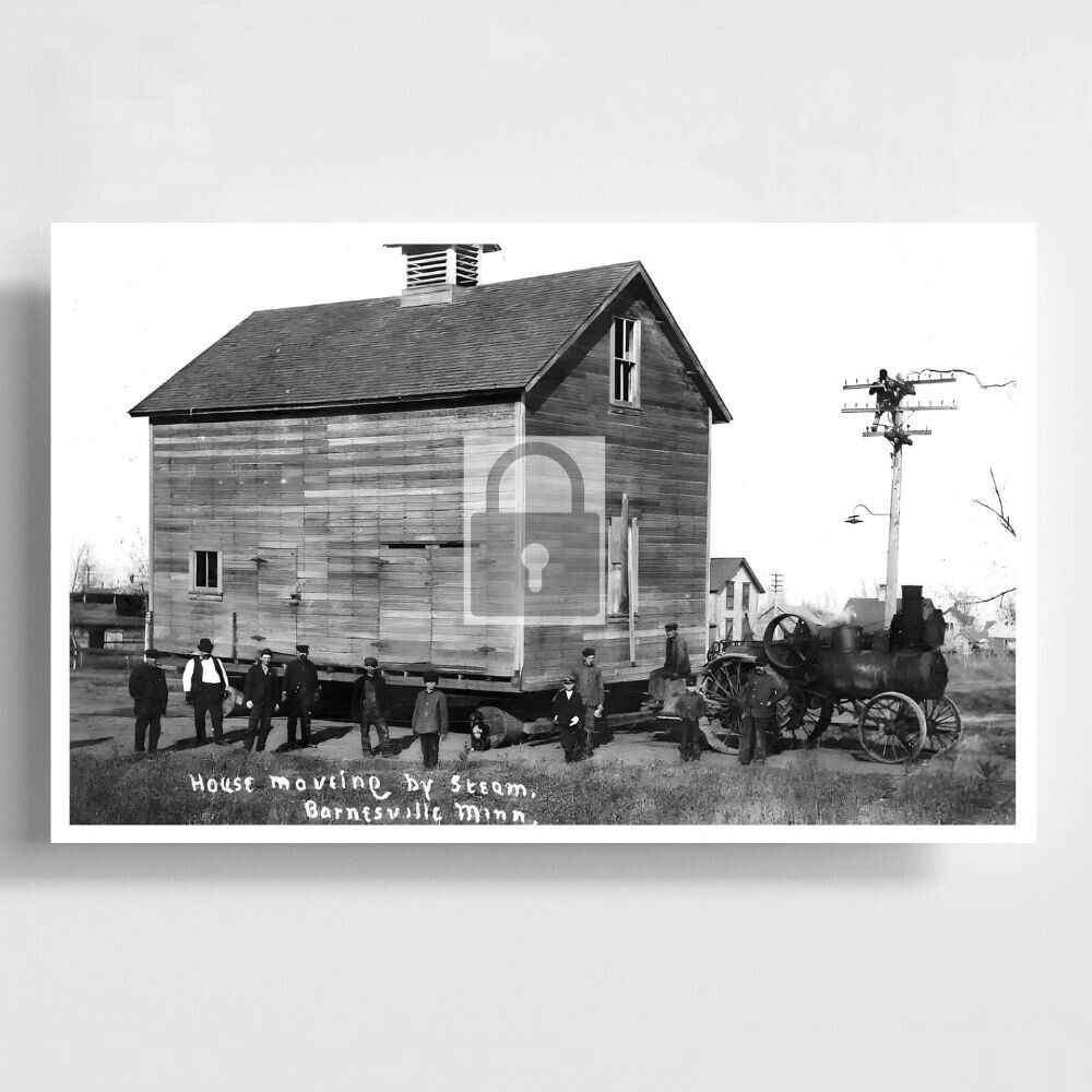 Steam Tractor Moving House Barnesville Minnesota MN Reprint Postcard