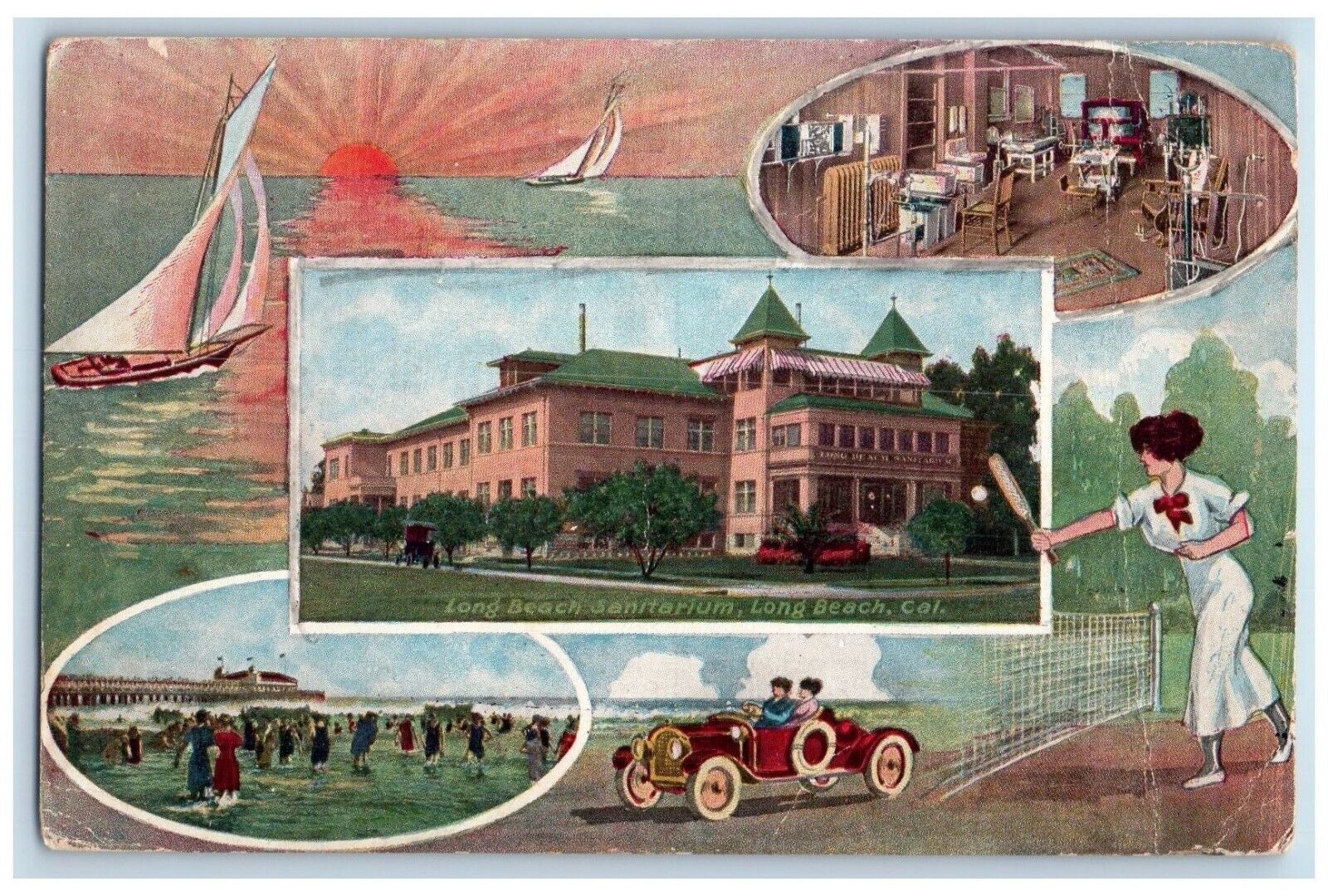 1917 Long Beach Sanitarium Battle Creek Long Beach California Multiview Postcard