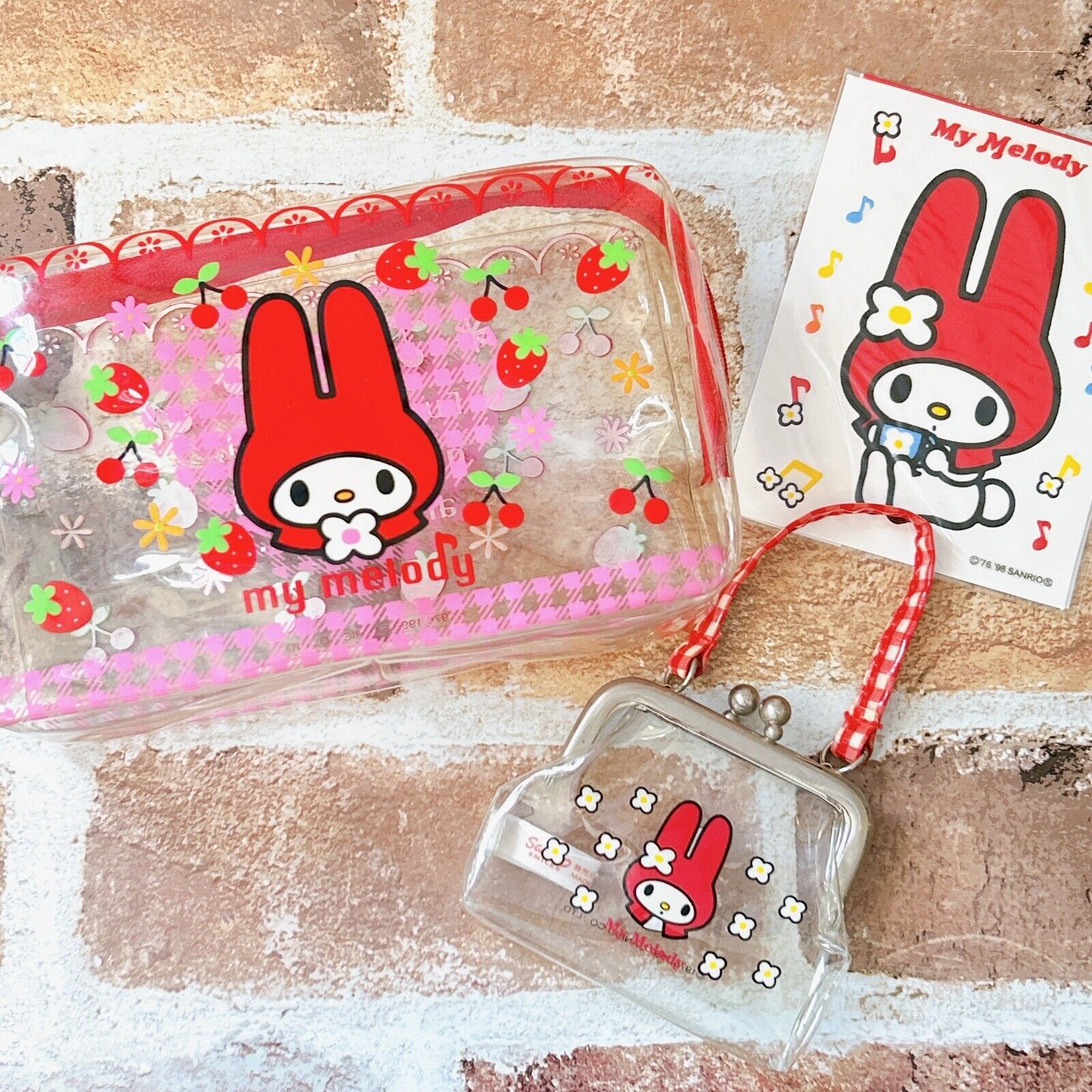 Vintage Sanrio My Melody 90s Pouch Mini Bag Wallet Stickers Set Japan Red Rare