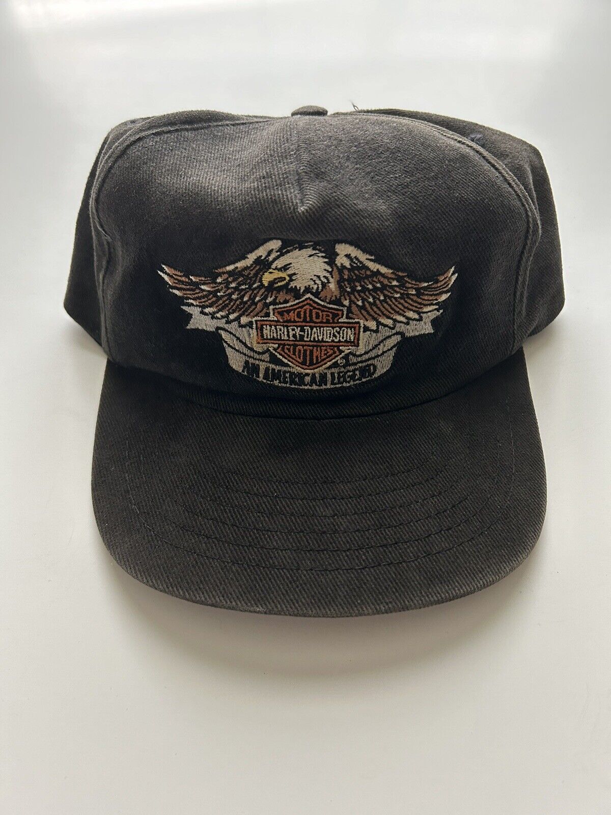 Vintage Harley-Davidson Embroided Black Snapback Hat USA Made 90s Used