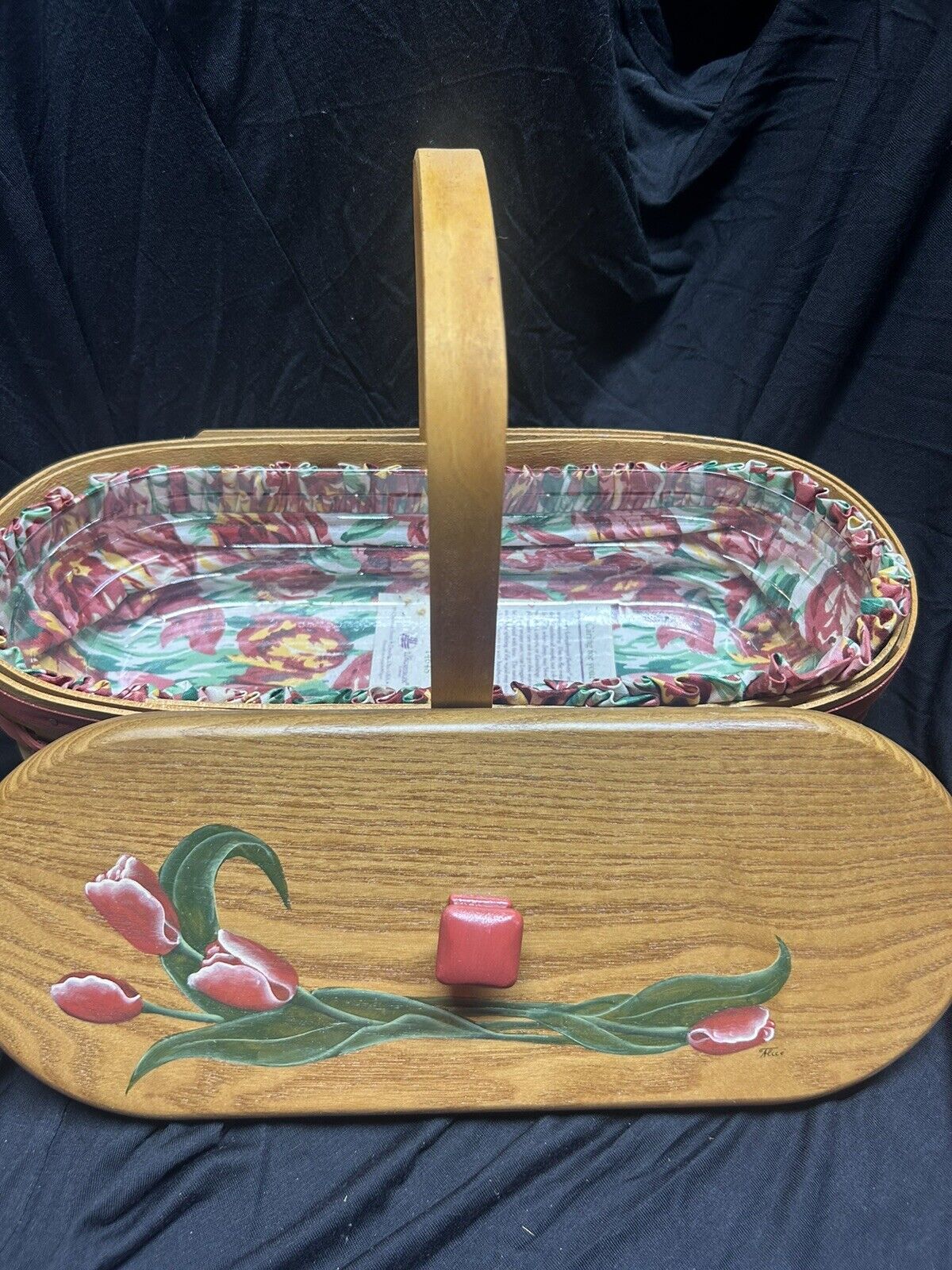 1995 LONGABERGER MAY SERIES TULIP BASKET WITH LINER & PROTECTOR And Lid