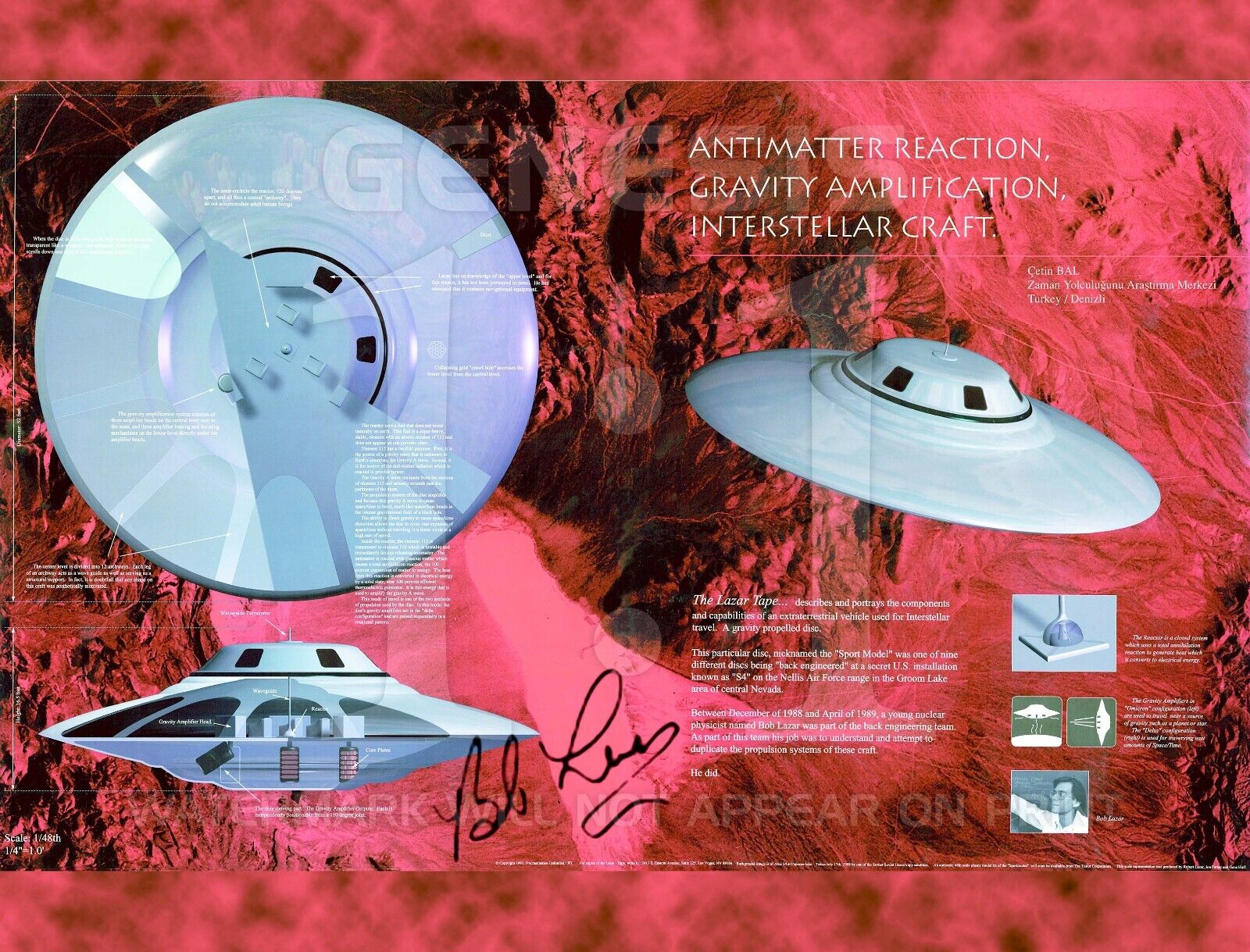 UFO SIGNED PHOTO 8.5X11 AREA 51 BOB LAZAR AUTOGRAPH FLYING SAUCER POSTER REPRINT