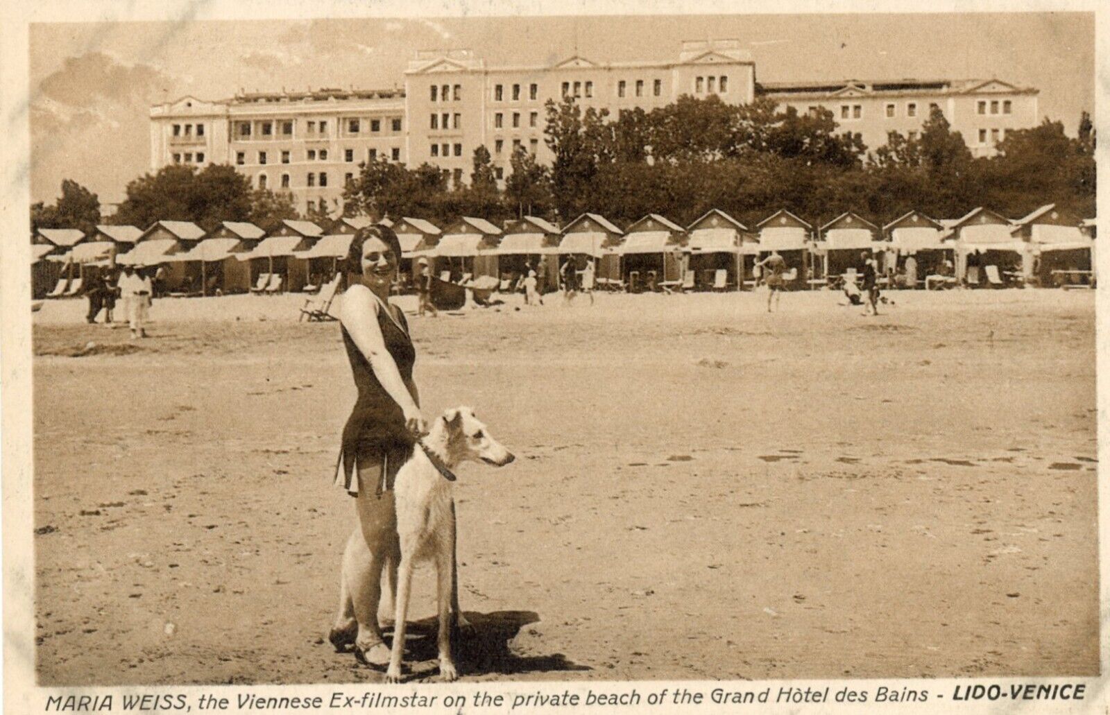 ca 1920\'s Lido-Venice beach, Maria Weiss White  dog swim-suit film-actor